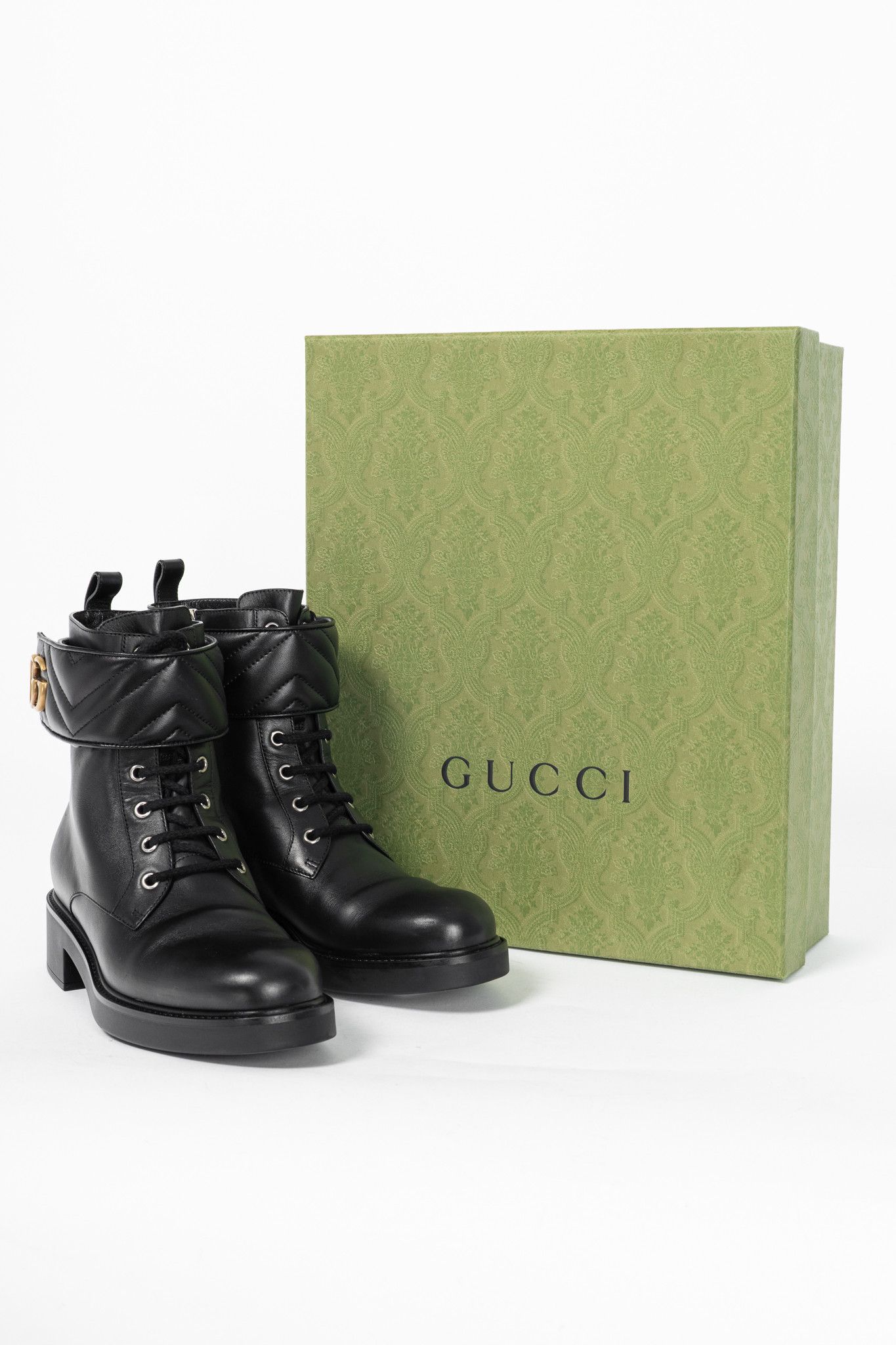Gucci Gucci Black Leather Double G Combat Ankle Boots Size US 9 / IT 39 - 13 Thumbnail