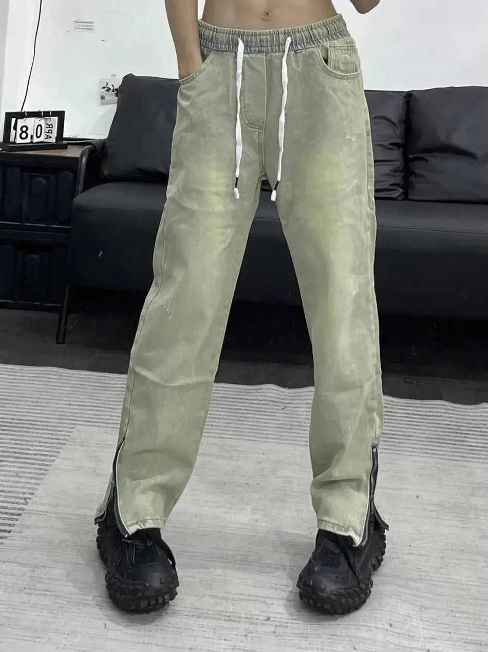 Japanese Brand Retro washed yellow mud elastic waist jeans Size US 30 / EU 46 - 2 Thumbnail