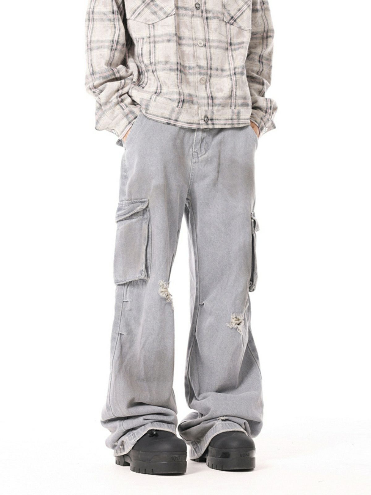 washed faded paint baggy cargo pants