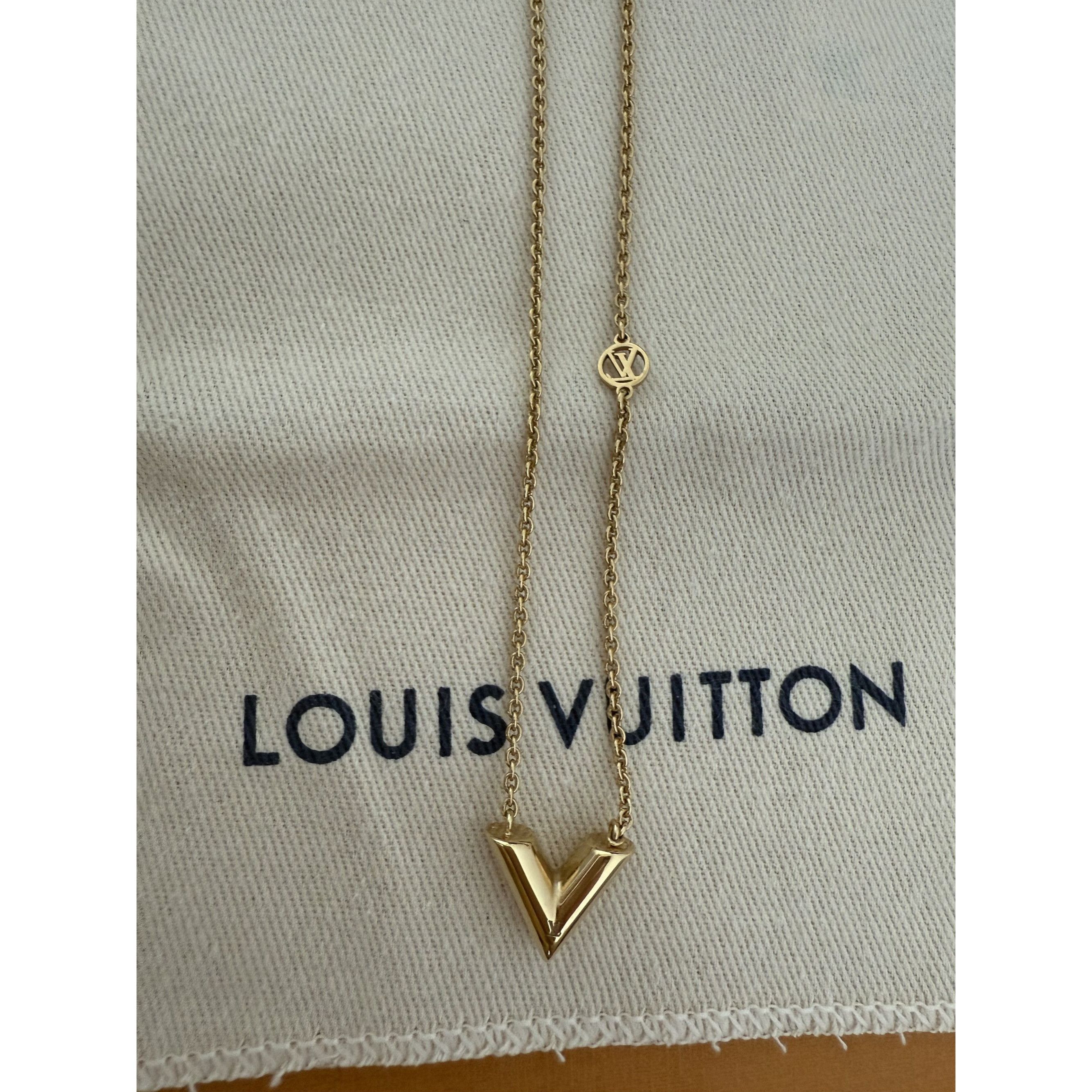 Louis Vuitton Louis Vuitton Gold V Pendant Necklace With Monogram Charm & Size ONE SIZE - 3 Thumbnail