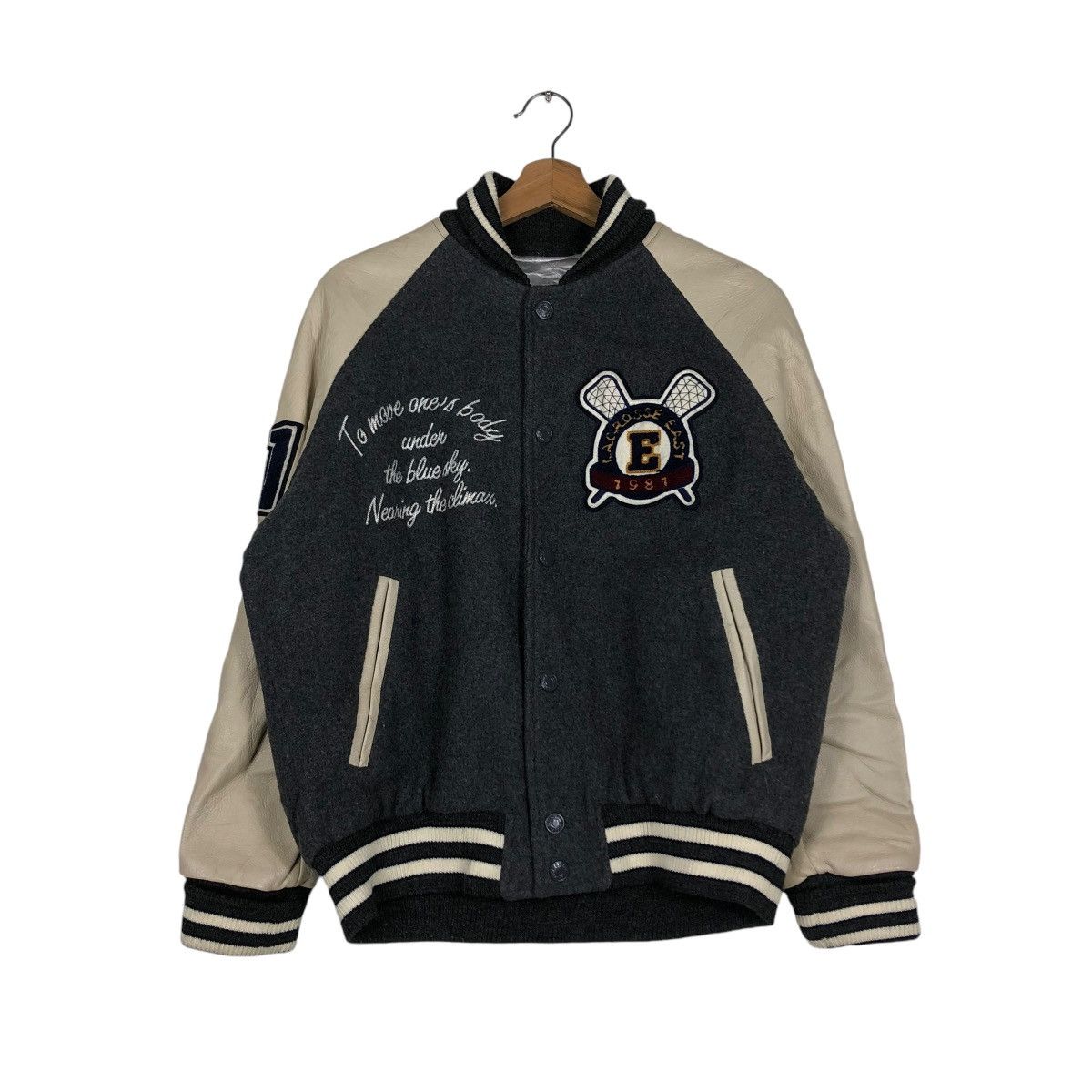Japanese Brand 🔥VINTAGE VARSITY JUMPER LEATHER JACKET EAST BOY BIG LOGO Size US M / EU 48-50 / 2 - 3 Thumbnail