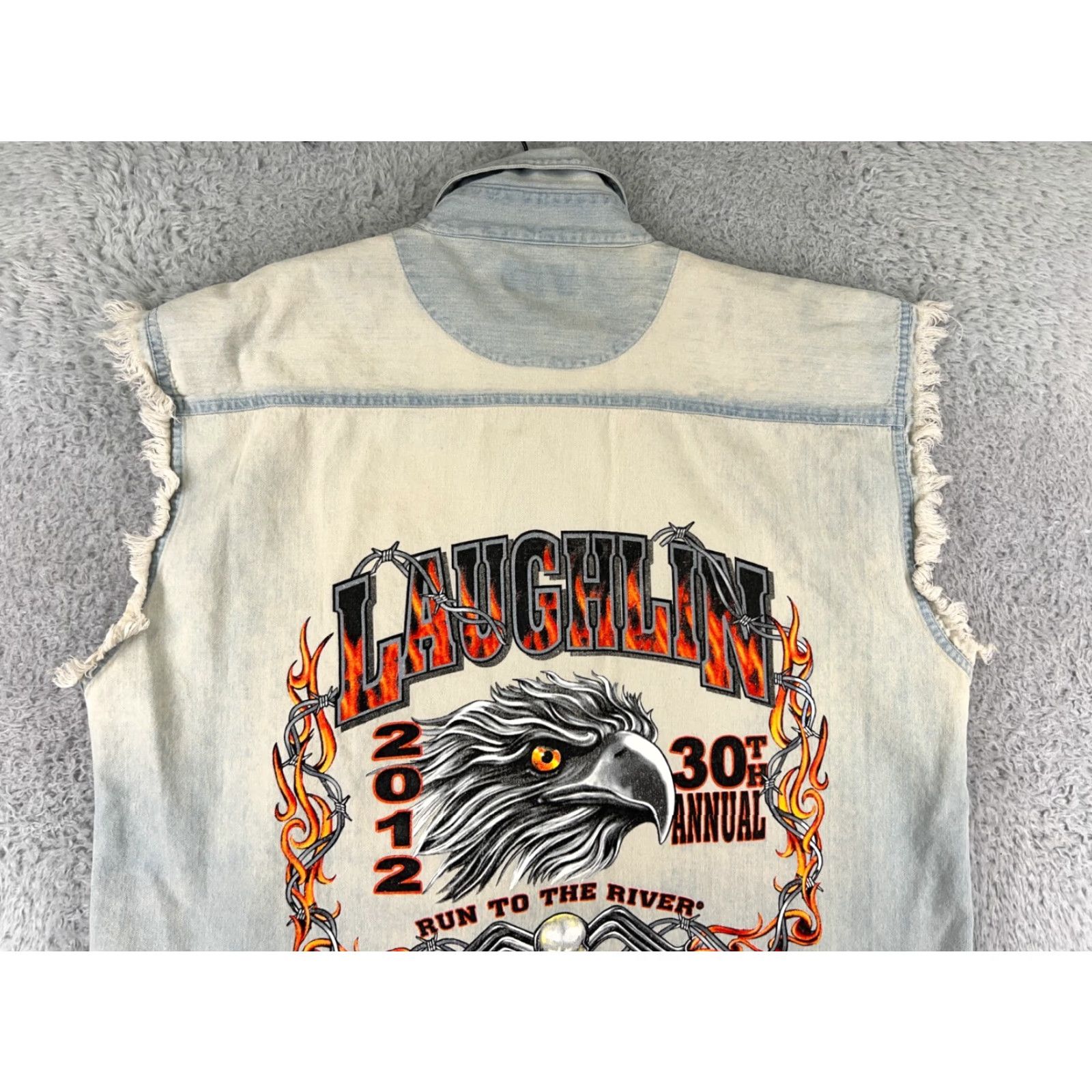 Denime VINTAGE Sports Gallery Vest Men XL Blue Denim Laughlin River Run 2012 Size US XL / EU 56 / 4 - 6 Thumbnail
