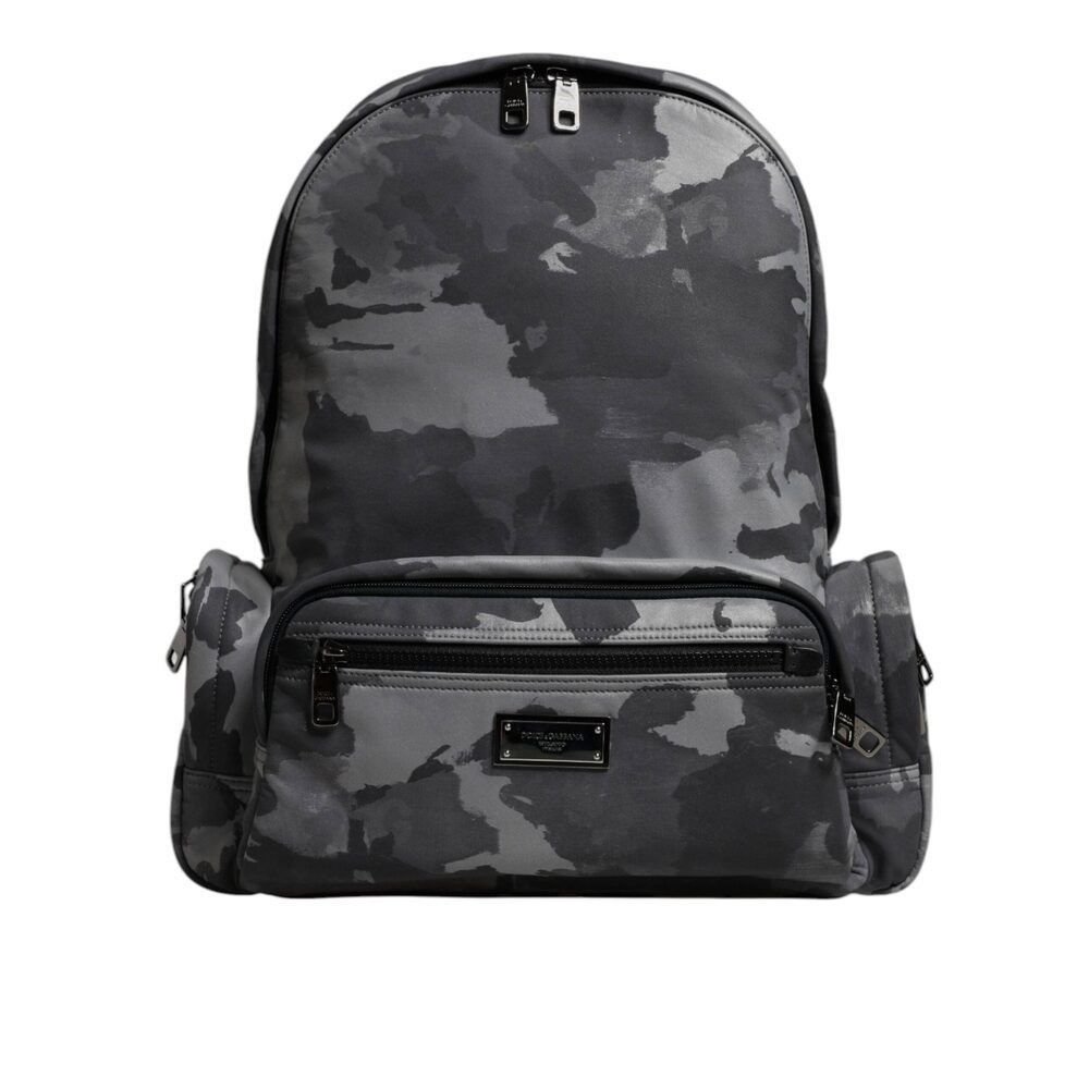 Dolce & Gabbana Dolce & Gabbana Gray Cotton Camouflage Logo Plaque Backpack Size ONE SIZE - 1 Thumbnail