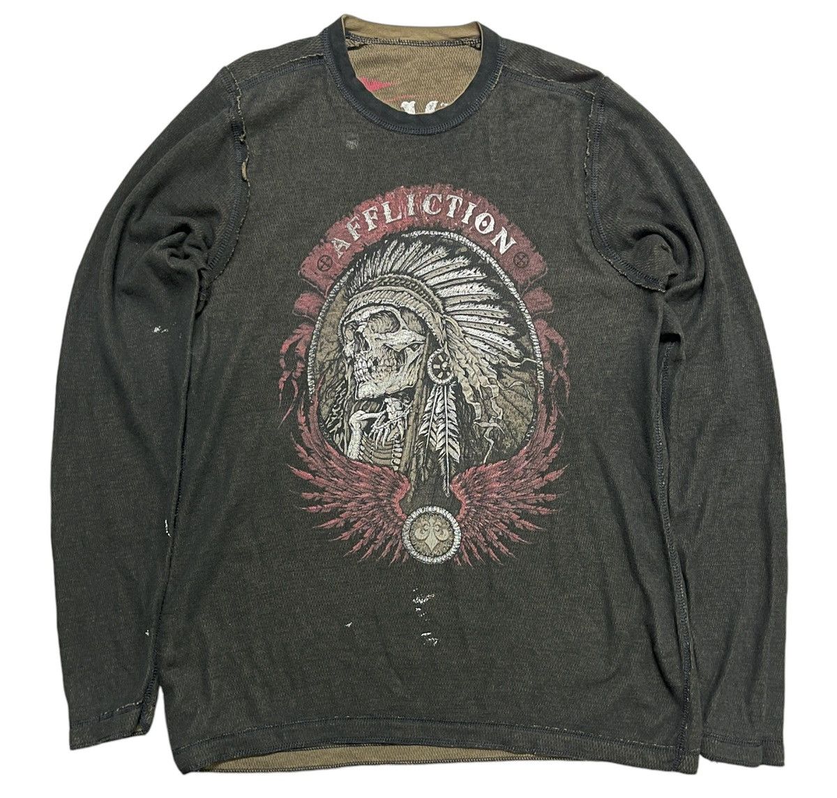 Affliction × Vintage Vintage Affliction Distressed Thermal Longsleeve T Shirt Size US M / EU 48-50 / 2 - 2 Thumbnail