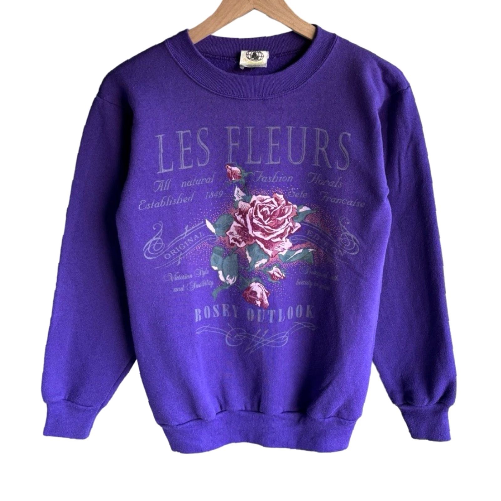 Vintage VINTAGE Flower Sweatshirt XL Women Purple 100% Cotton Fleece Pullover Crew Neck Floral Paris Activewear All Seasons Breathing Size XL / US 12-14 / IT 48-50 - 2 Thumbnail