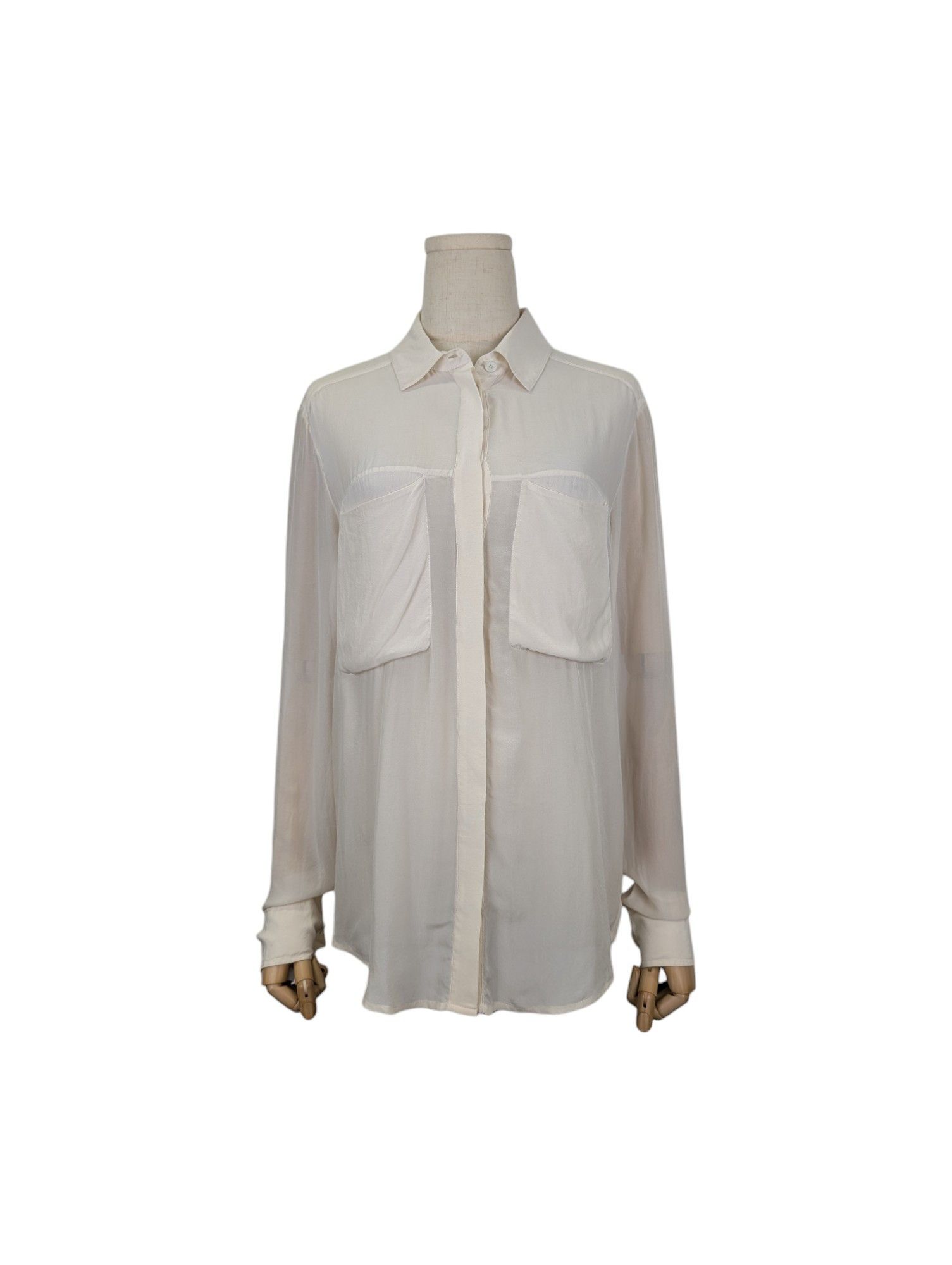 T by Alexander Wang Creme Color Silk Shirt With Sheer Back Size XS / US 0-2 / IT 36-38 - 1 Thumbnail