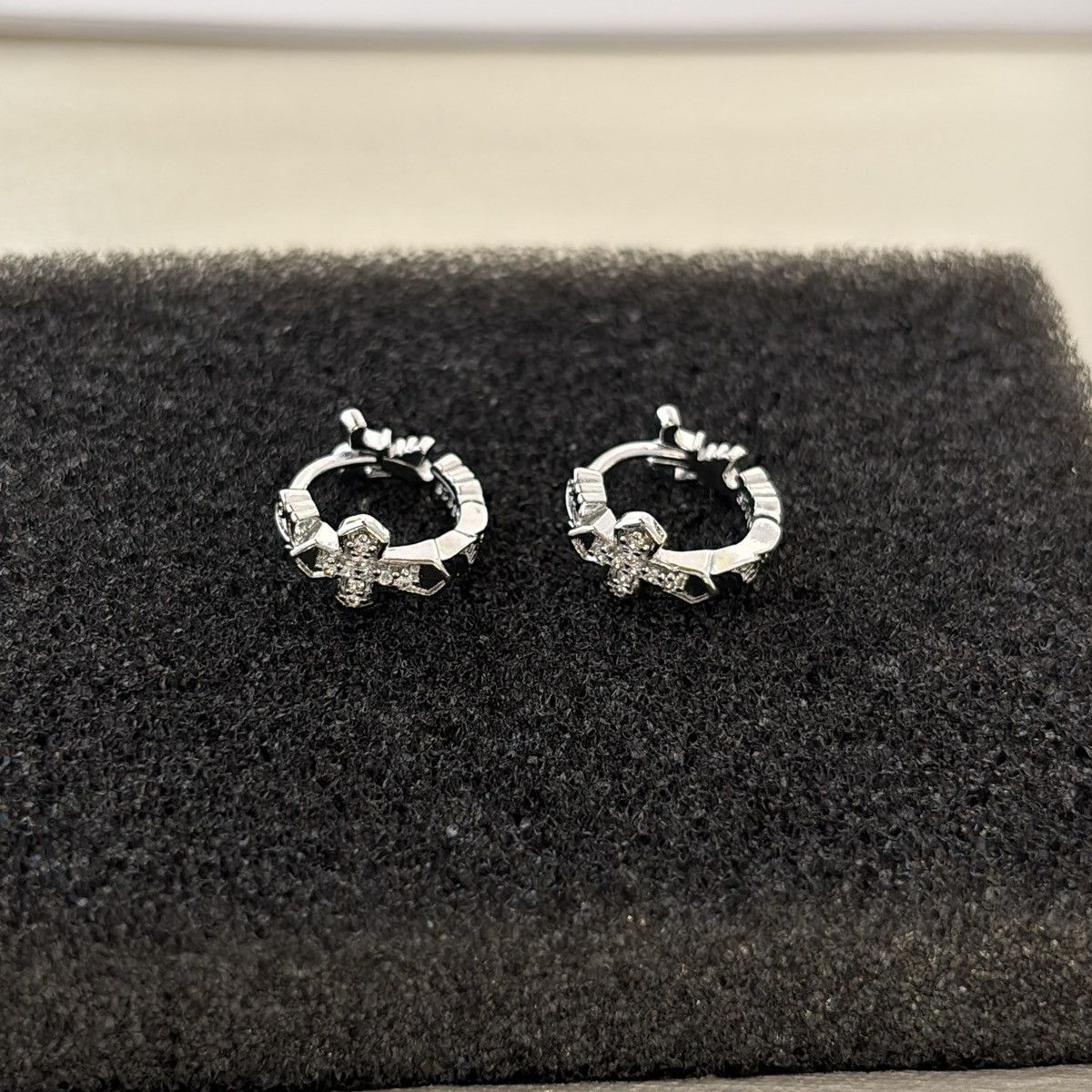 Other 13mm CZ Cross Hoop Earrings for Men Women Size ONE SIZE - 1 Thumbnail