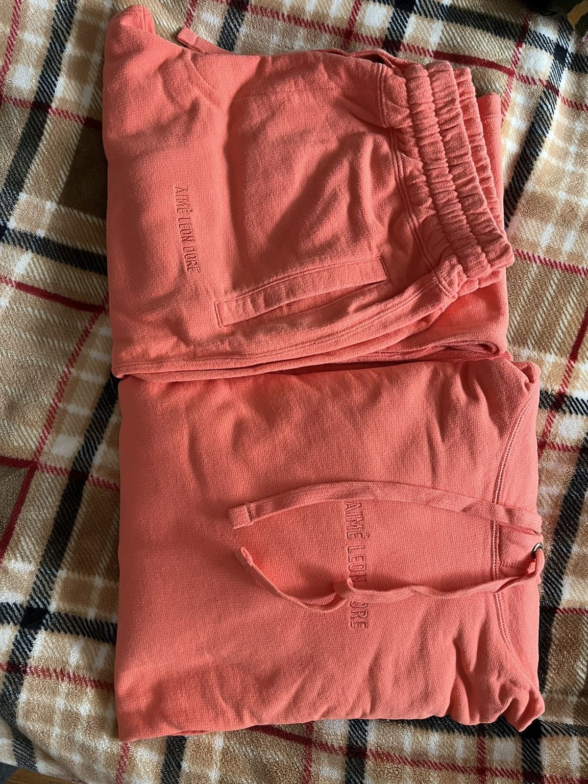 image of Aime Leon Dore Sz Medium Ald Orange Brushed Hoodie Sweatpants Set, Men's