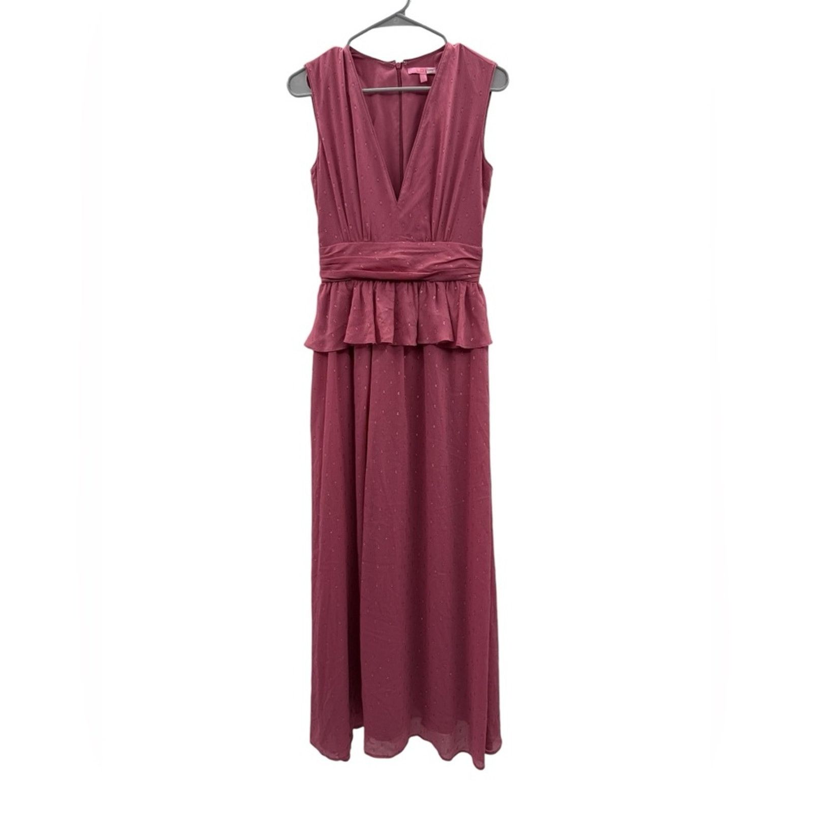REVOLVE LDT Pink Rose Metallic Peplum Waist V Neck Maxi Gown Dress Size XS / US 0-2 / IT 36-38 - 3 Thumbnail