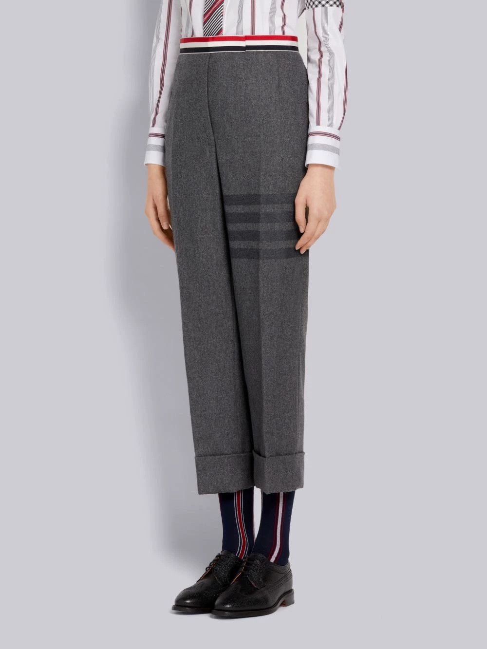 Thom Browne Thom Browne Deep Gray Four-Bar Wool High-Waisted Trousers Size 26" / US 2 / IT 38 - 8 Thumbnail