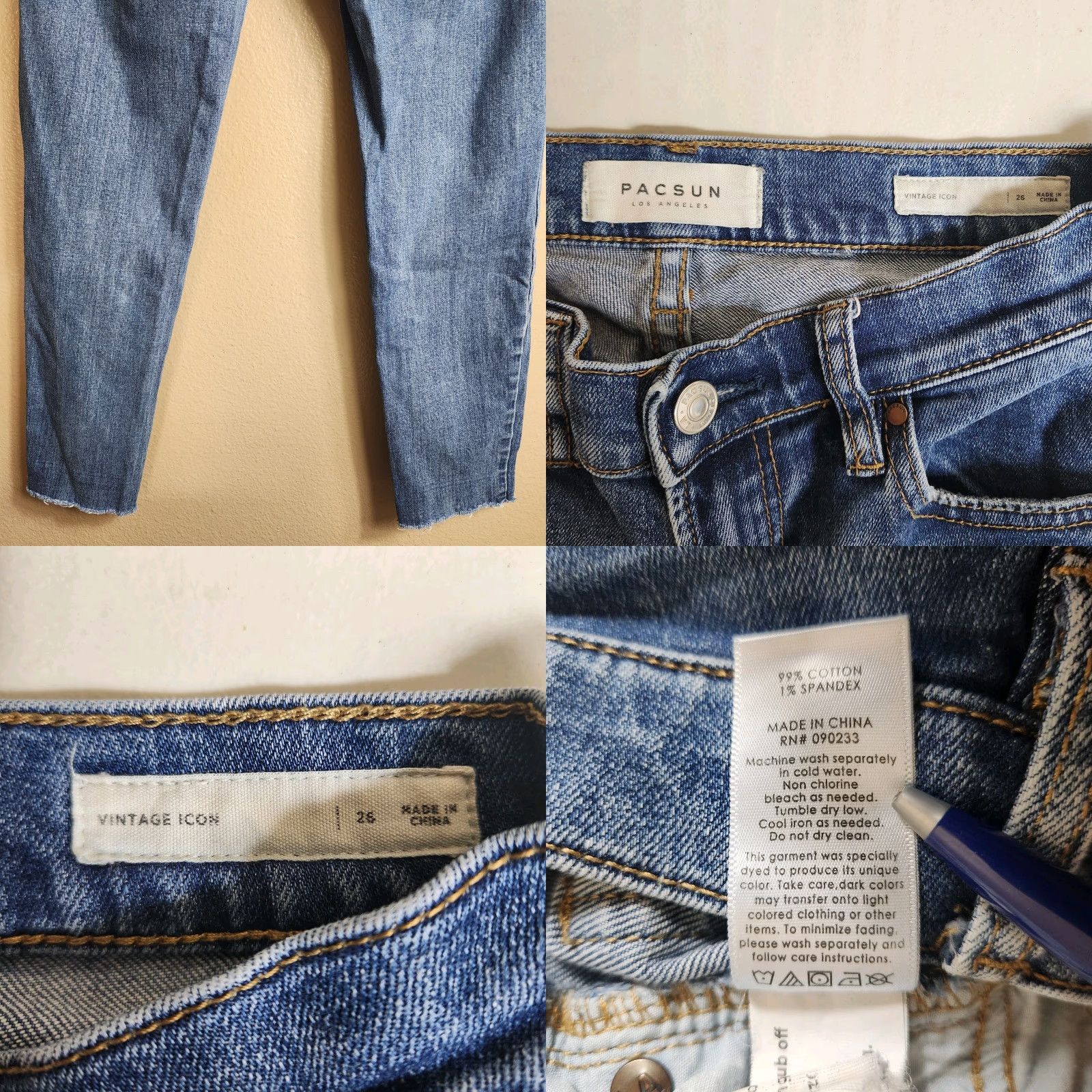 Pacsun PacSun Womens 26 Jeans | Cropped Mid Rise Raw Hem Medium Wash Denim 5-Pocket Stretch Cotton Blend Size 26" / US 2 / IT 38 - 8 Thumbnail