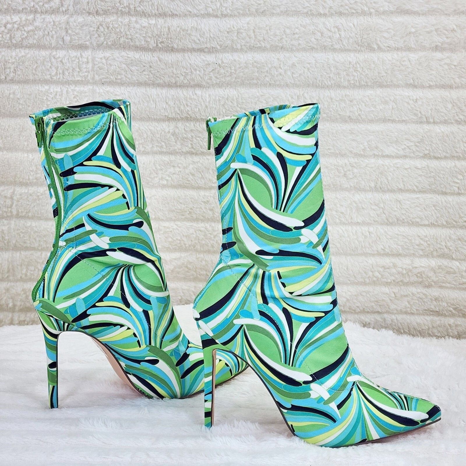 Odin Crazy Wild Color Pattern High Heel Stretch Fabric Ankle