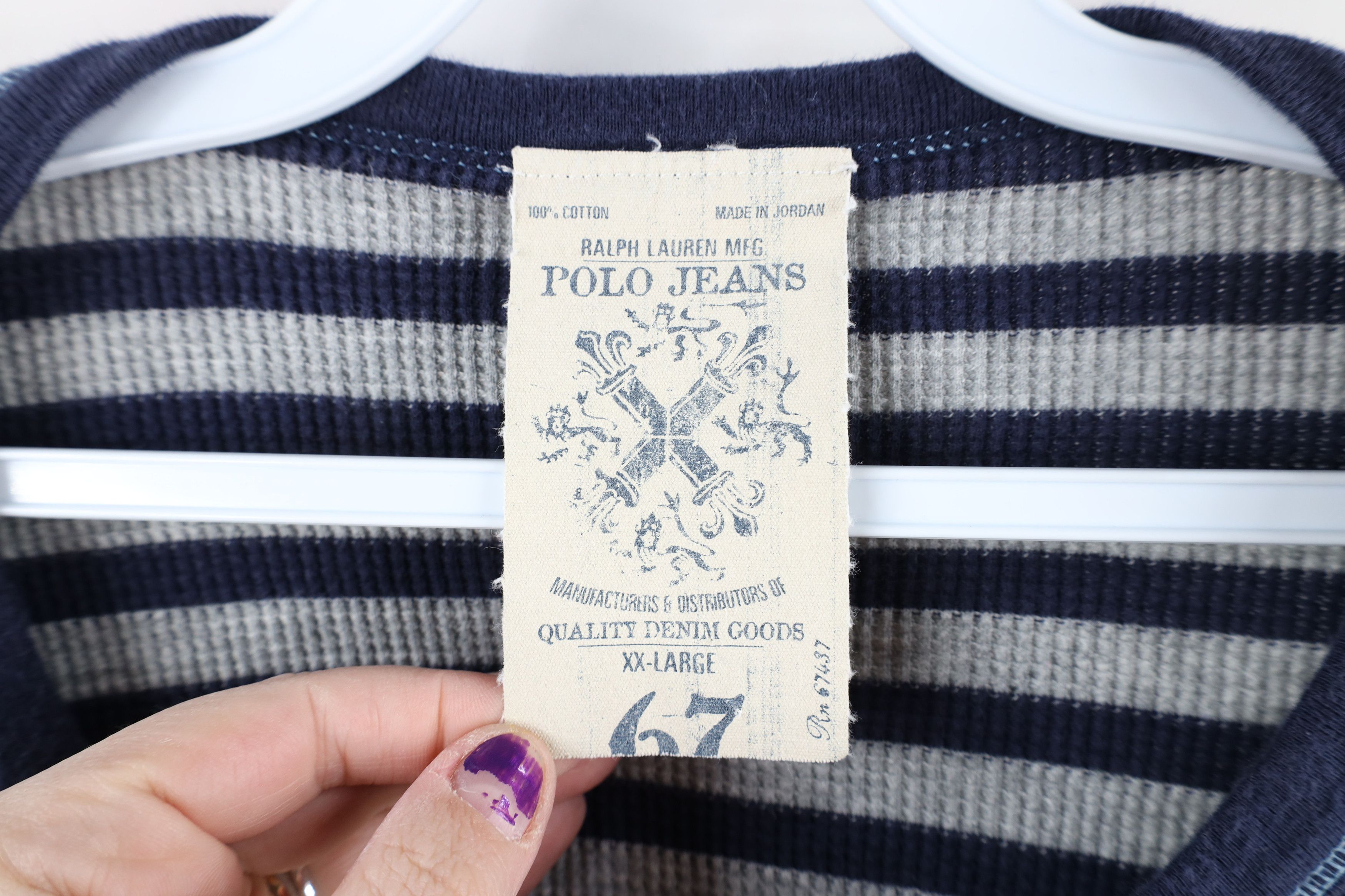 Ralph Lauren Vintage 90s Ralph Lauren Thermal Waffle Knit Henley T-Shirt Size US XXL / EU 58 / 5 - 5 Thumbnail