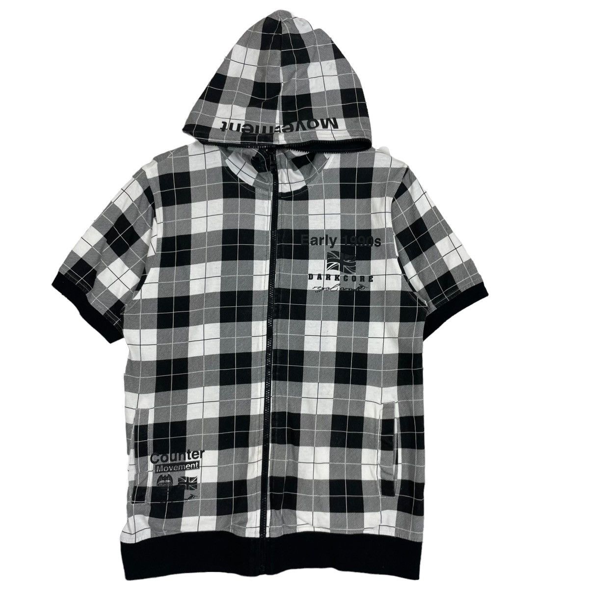 image of Archival Clothing Oval Sive Counter Movement Hoodie Full Zipper Tshirt Women in Black White (Size S