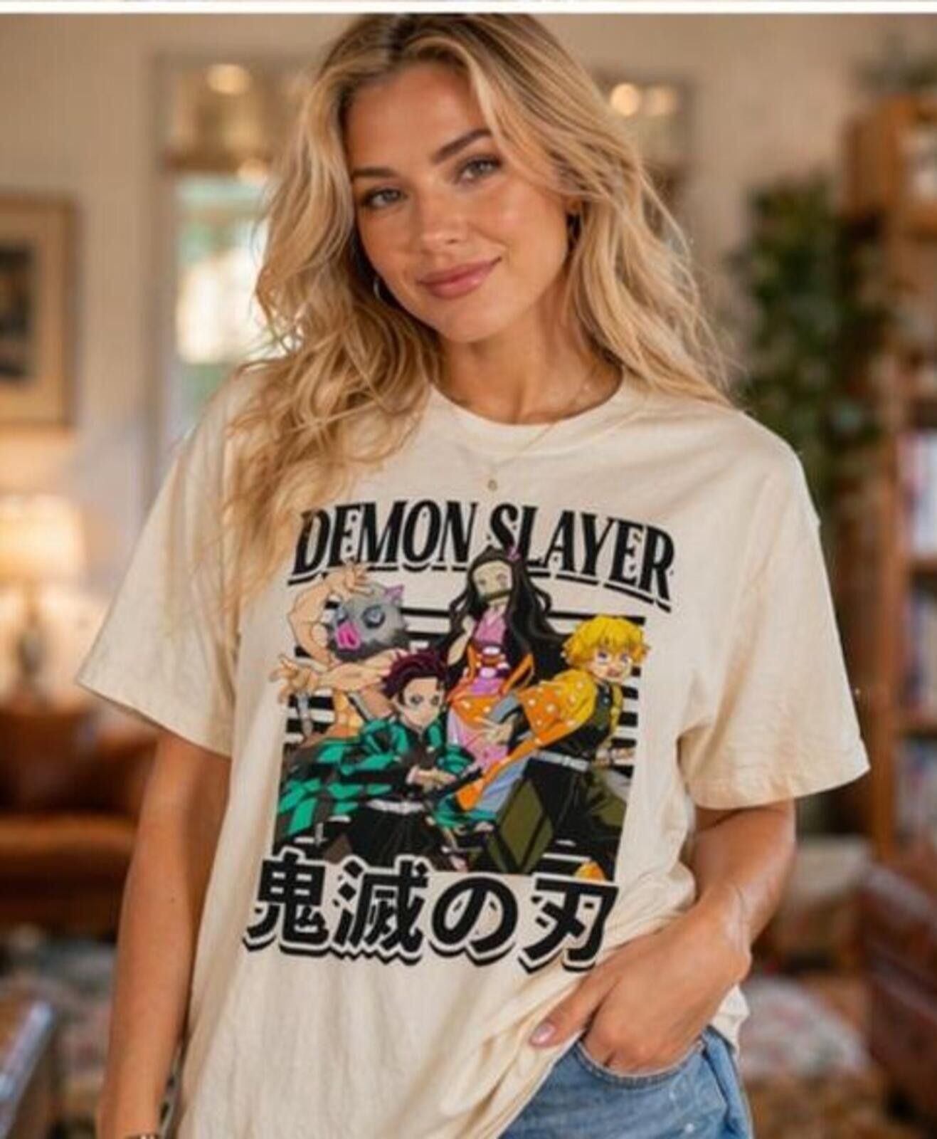 Other Demon Slayer Anime Graphic Tee T-Shirt Size Large L White Size ONE SIZE - 1 Thumbnail