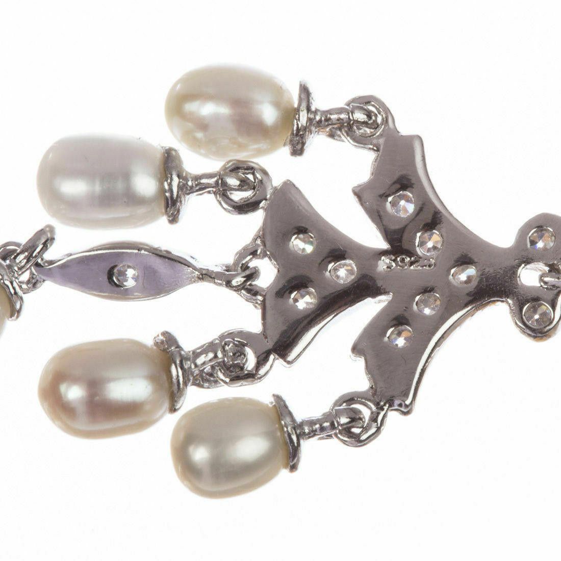 Designer Sterling Silver Cubic Zirconia and Pearl Chandelier Earrings Size ONE SIZE - 4 Thumbnail