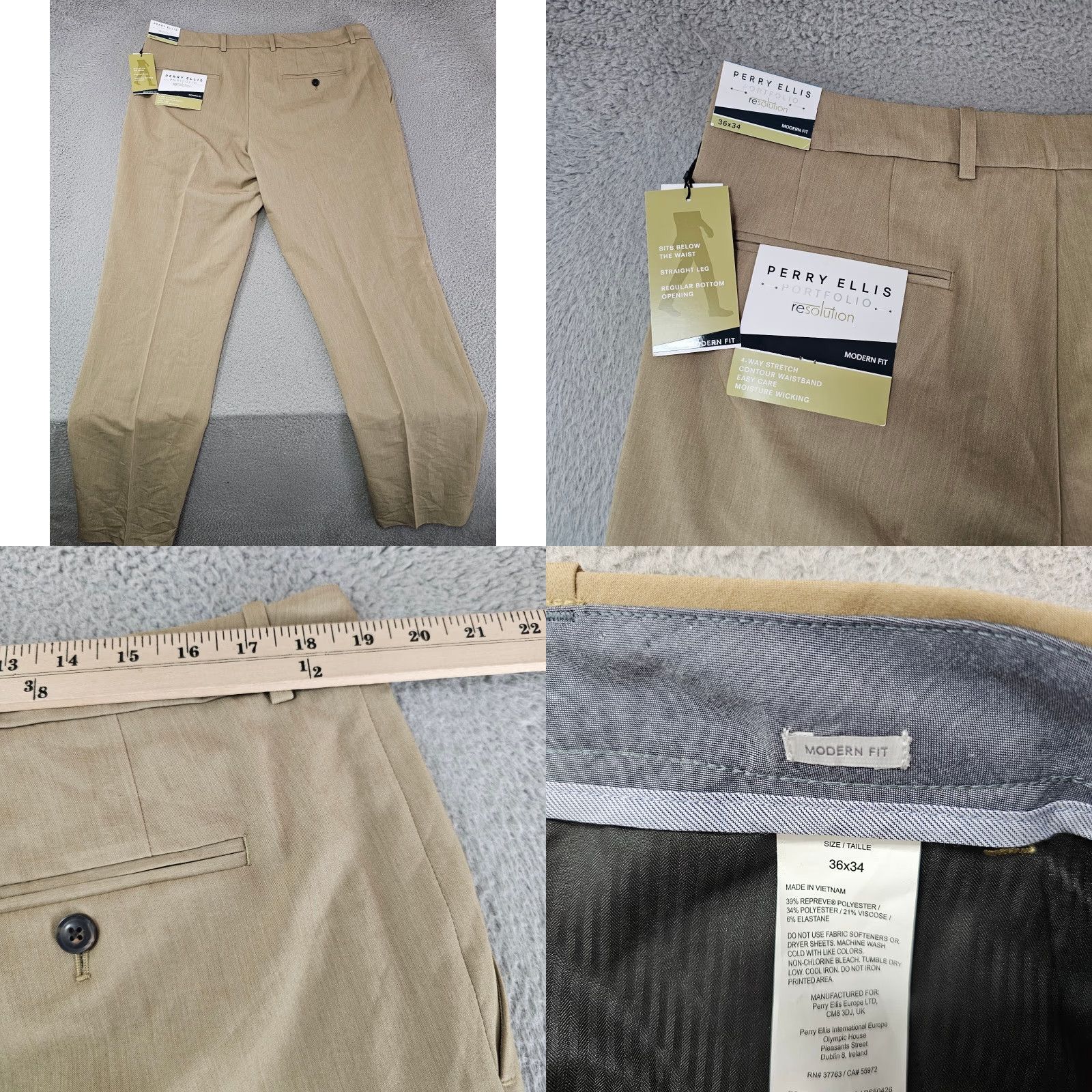 Perry Ellis Perry Ellis Dress Pants Mens 36x34 Khaki Modern Fit Comfort Trousers Slacks Size US 36 / EU 52 - 8 Thumbnail