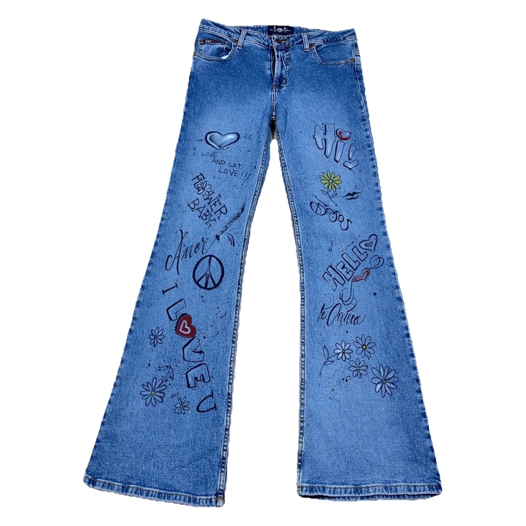 Vintage VINTAGE LEI Jeans Women Juniors 9 Flared Mid Rise Medium Wash Denim 5-Pocket Hipster Graffiti 80s 90s Modern Retro Size 30" / US 8 / IT 44 - 2 Thumbnail