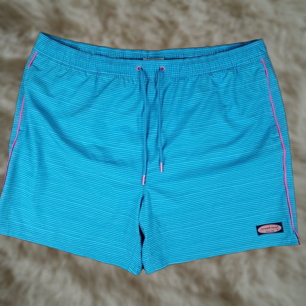 Vineyard Vines Vineyard Vines Men Shorts 2XL Blue Striped Surf Beach Trunks Swim Board Bottom Size US 39 - 1 Thumbnail