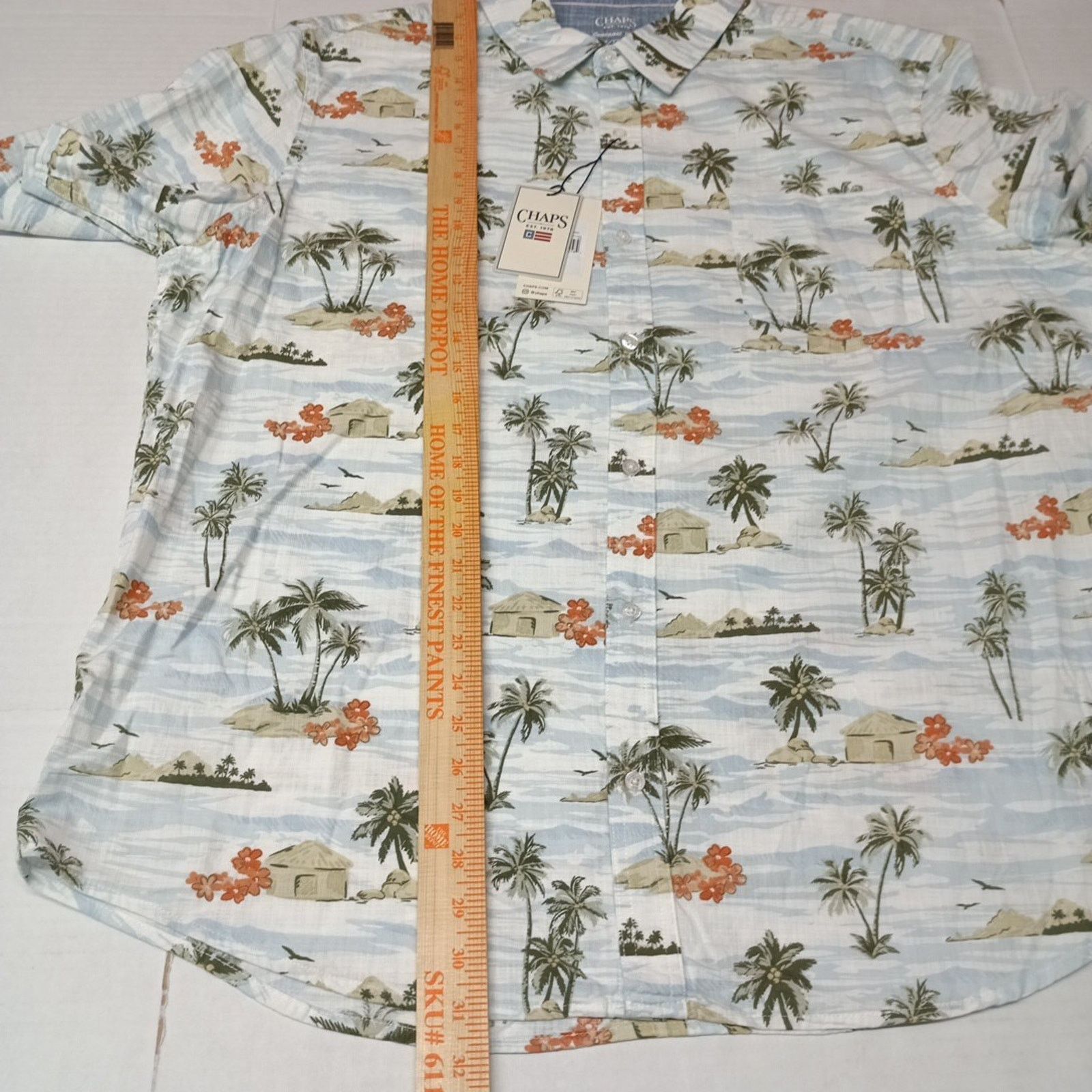 Chaps Chaps Chambray Woven Shirt Men's 2XL White Sand Floral Print Size US XXL / EU 58 / 5 - 5 Thumbnail