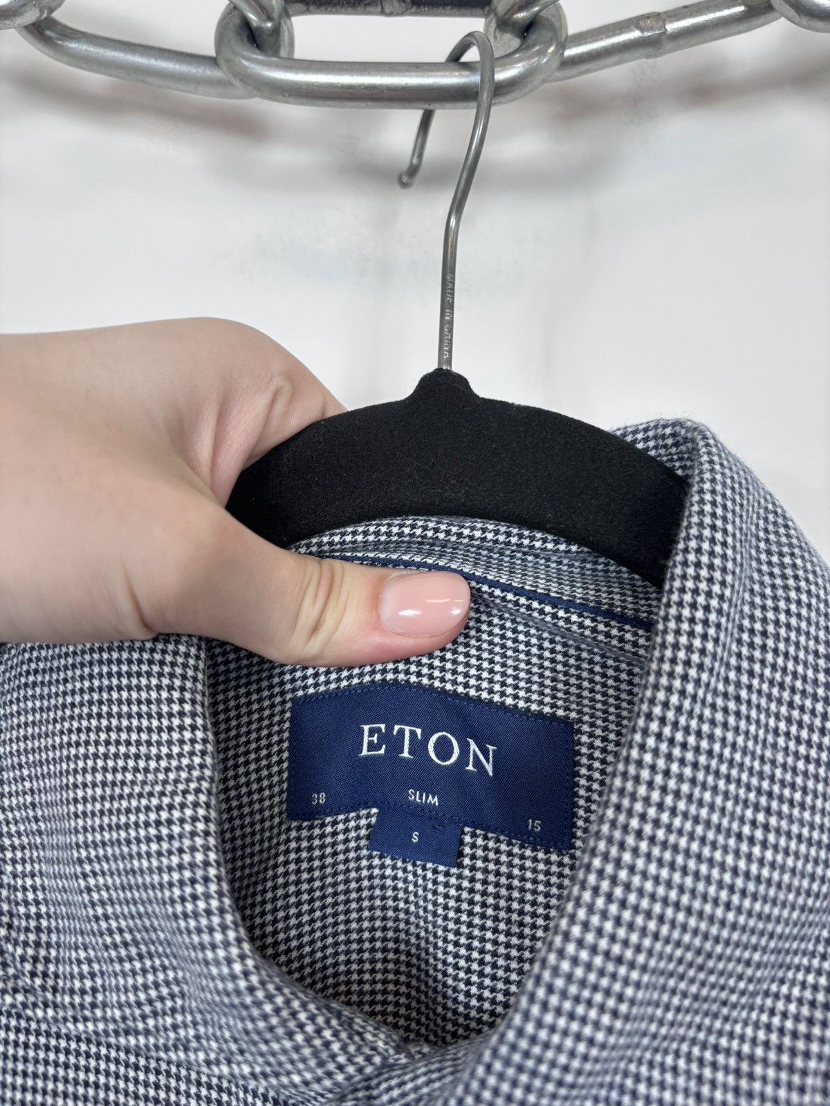 Eton Eton Men’s Navy Blue White Long Sleeve Shirt Houndstooth Size US S / EU 44-46 / 1 - 8 Thumbnail