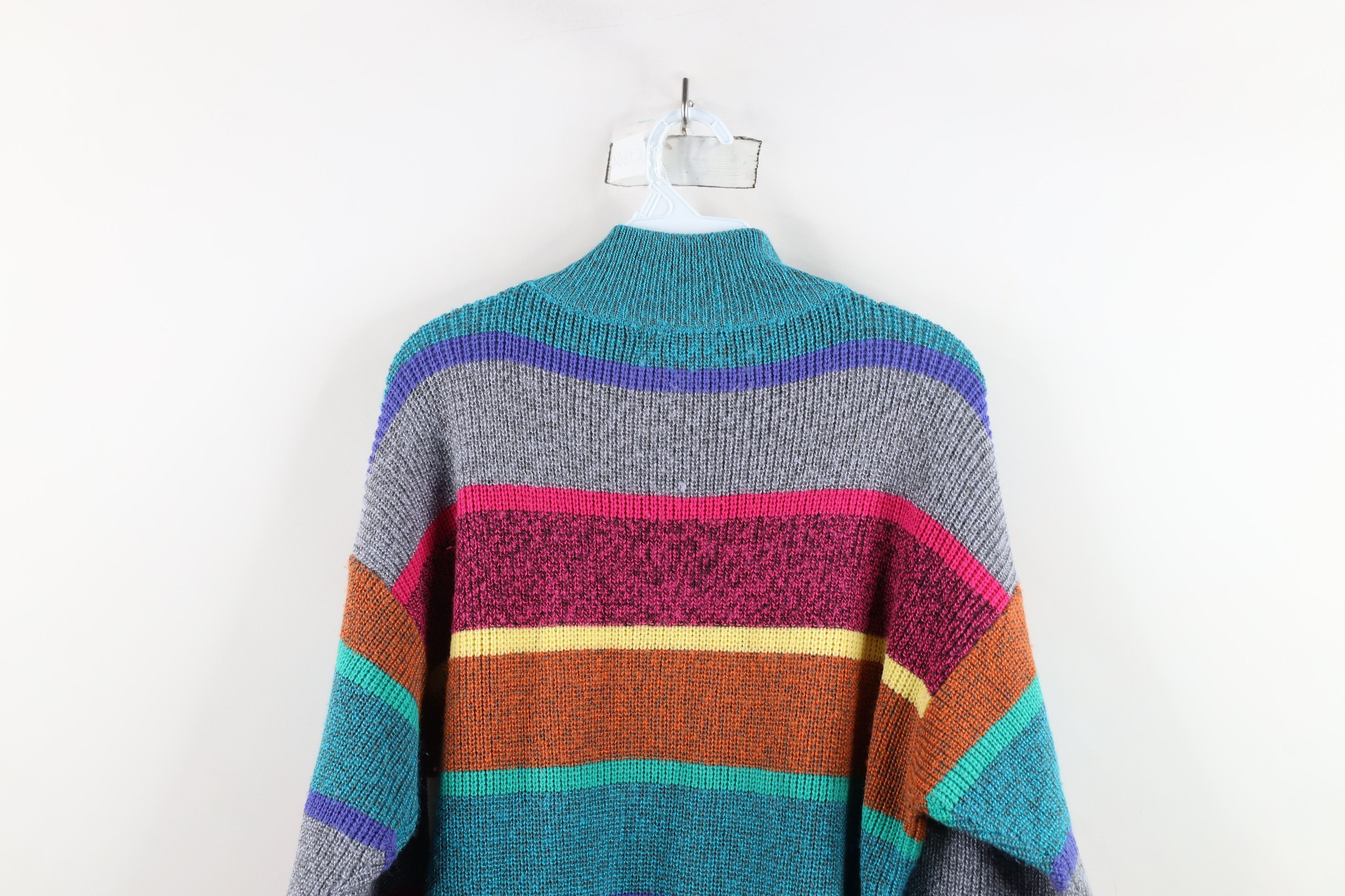 Vintage Vintage 90s Streetwear Striped Ribbed Knit Mock Neck Sweater Size L / US 10 / IT 46 - 9 Thumbnail