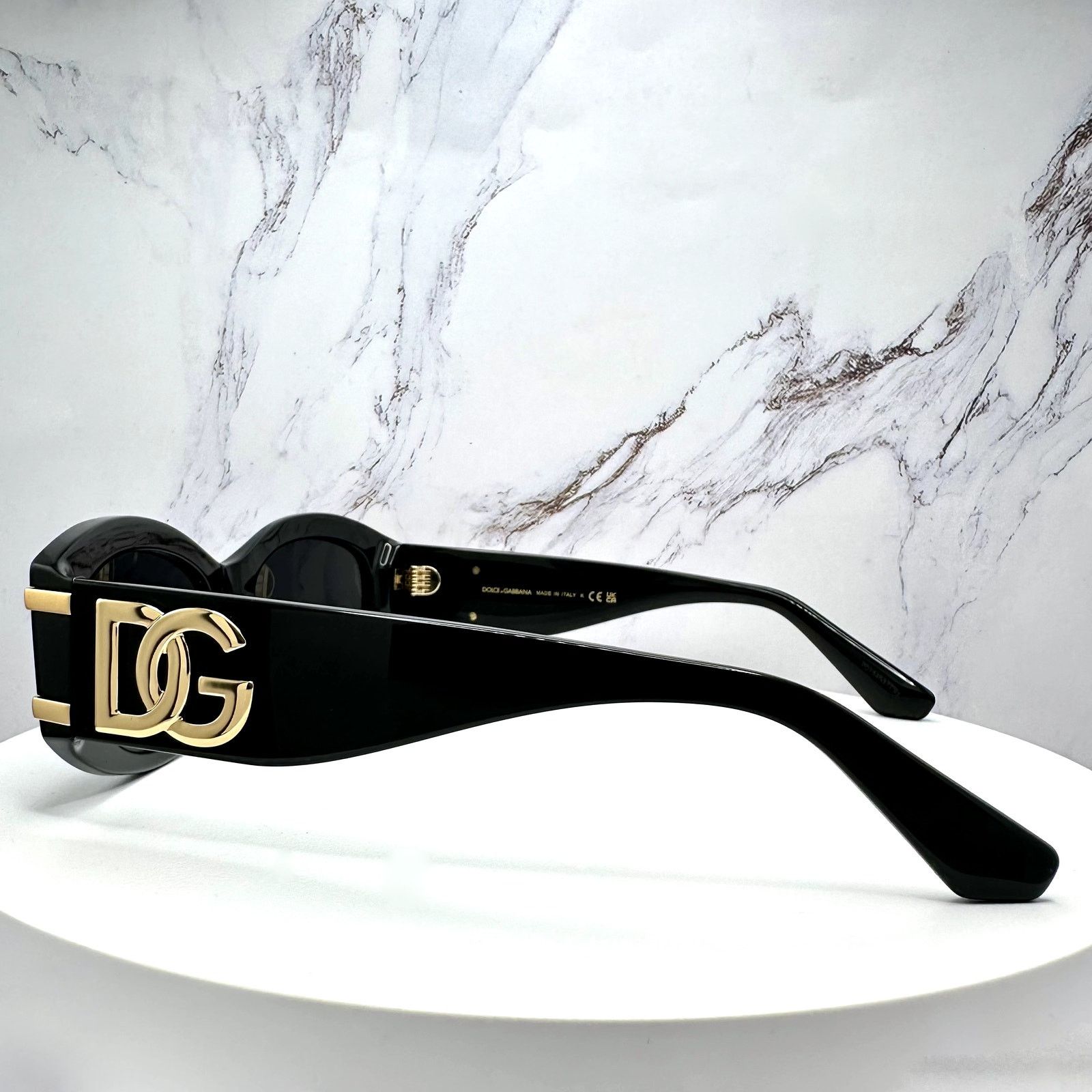 Dolce & Gabbana New Dolce & Gabbana Sunglasses Black Oval Acetate Gold Metal Size ONE SIZE - 6 Thumbnail