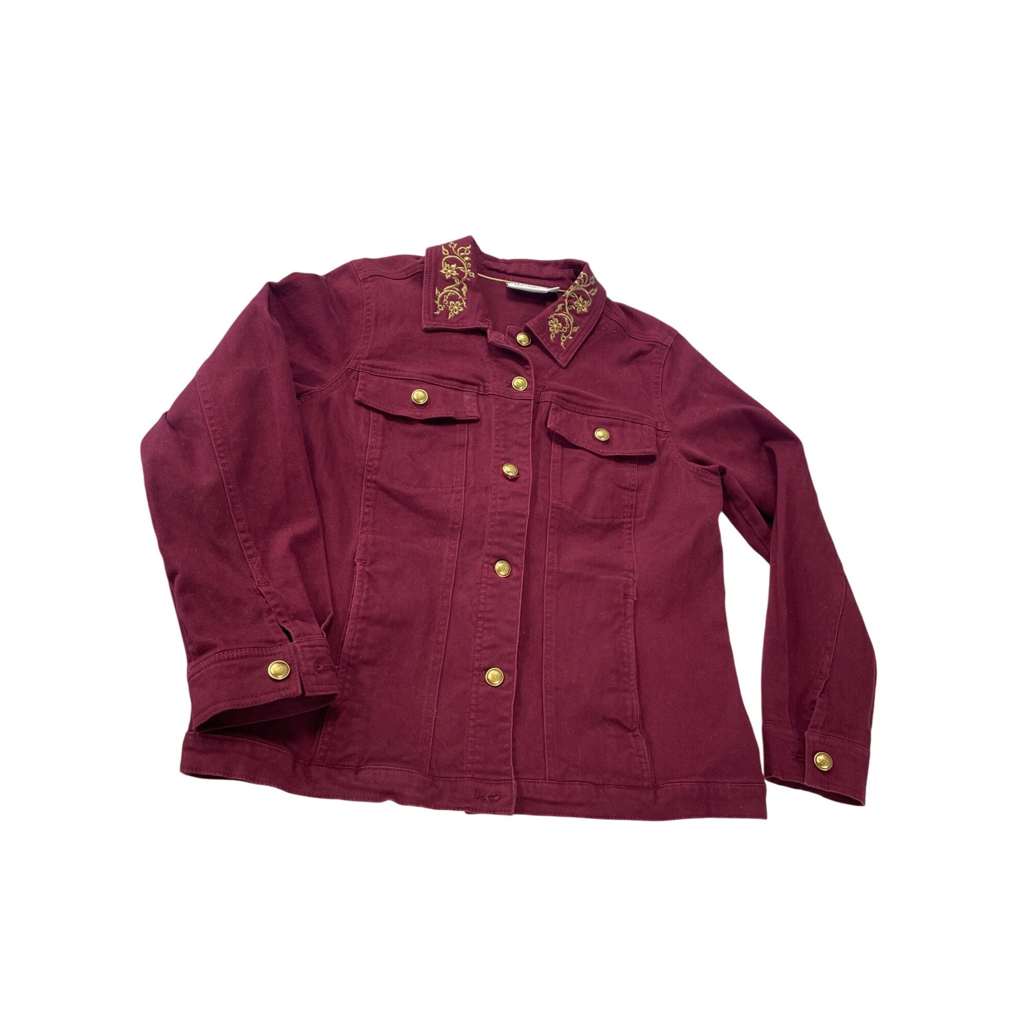 Denim & Co. Denim Co. Womens Red Embroidered Gold Buttons Denim Jacket S Size S / US 4 / IT 40 - 1 Thumbnail