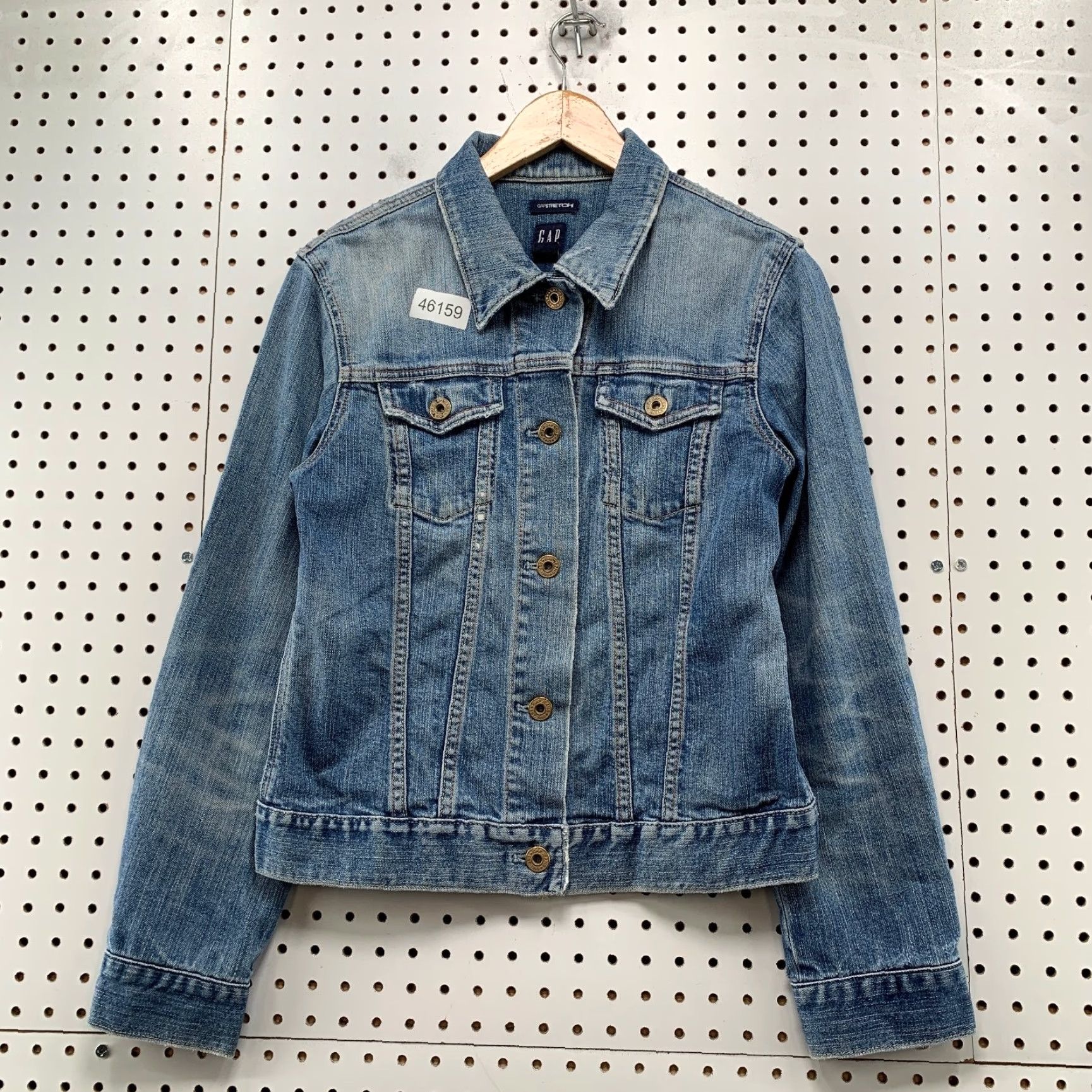 Gap VINTAGE Gap Denim Jacket Womens M Stretch Moto Flap Pocket Trucker Blue Den im Size 32" / US 10 / IT 46 - 2 Thumbnail