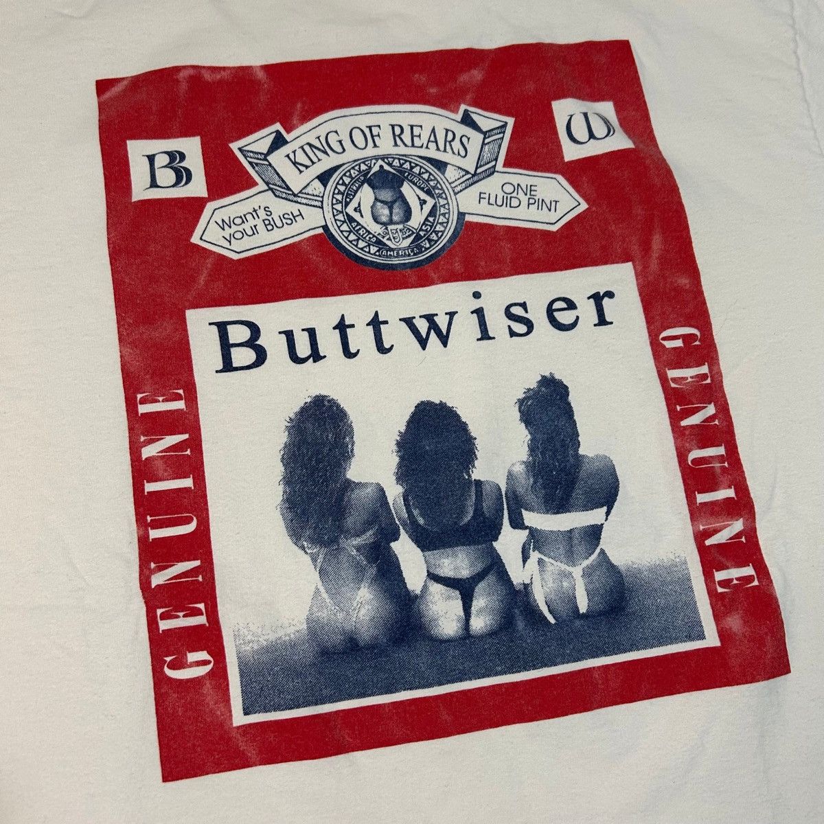 Budweiser 1990s Buttweiser ‘King of Rears’ Budweiser Parody T Shirt Size US L / EU 52-54 / 3 - 2 Thumbnail