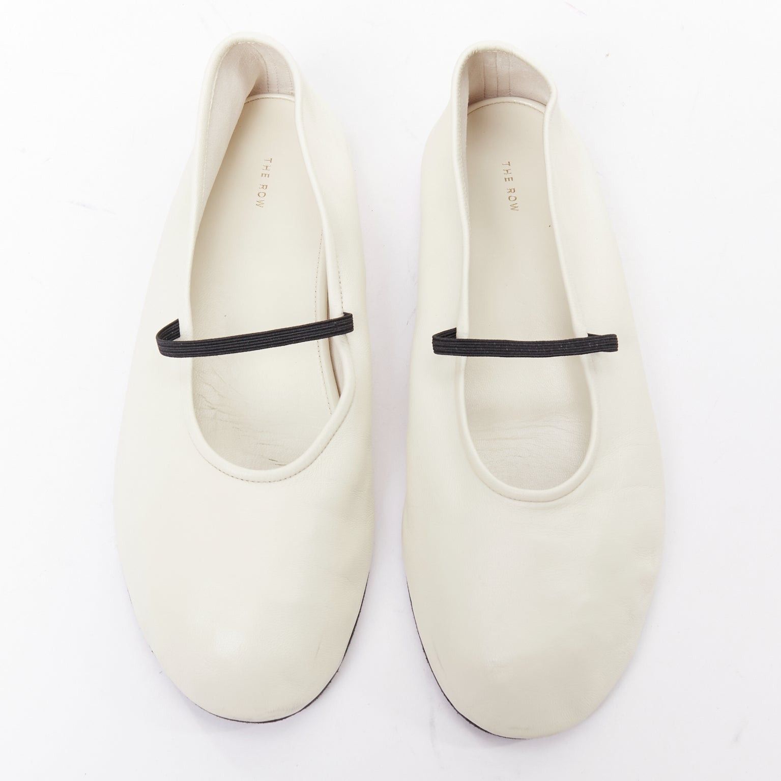 The Row THE ROW off white nappa calfskin leather black elastic ballerina flats EU37 Size US 7 / IT 37 - 1 Thumbnail