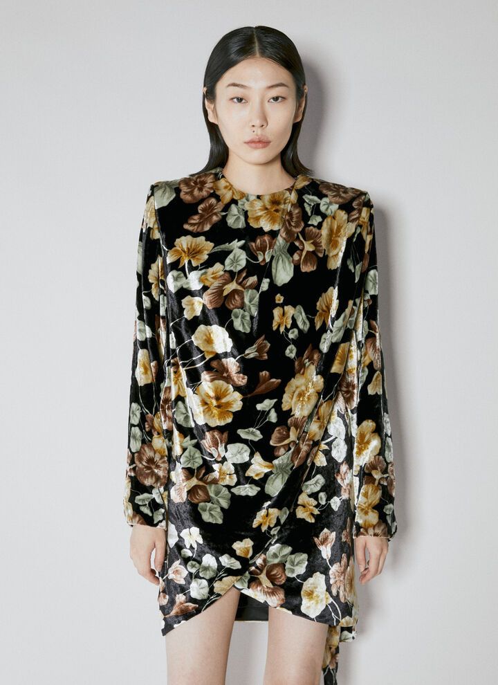 Saint Laurent Paris o1s1wg111024 Draped Dress in Floral Velvet in Multicolor Size M / US 6-8 / IT 42-44 - 7 Thumbnail