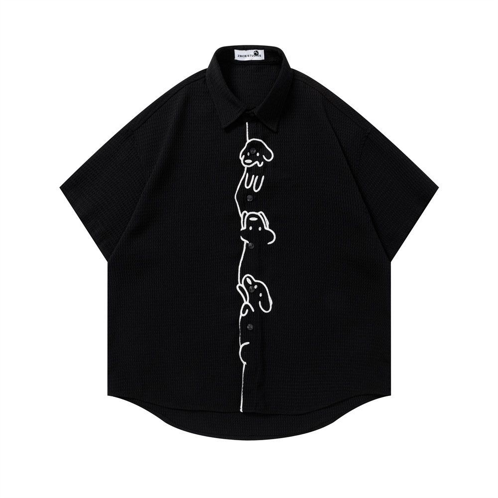 Japanese Brand Men's Loose-Fit Casual Shirt with Cartoon Puppy Embroidery Size US M / EU 48-50 / 2 - 1 Thumbnail