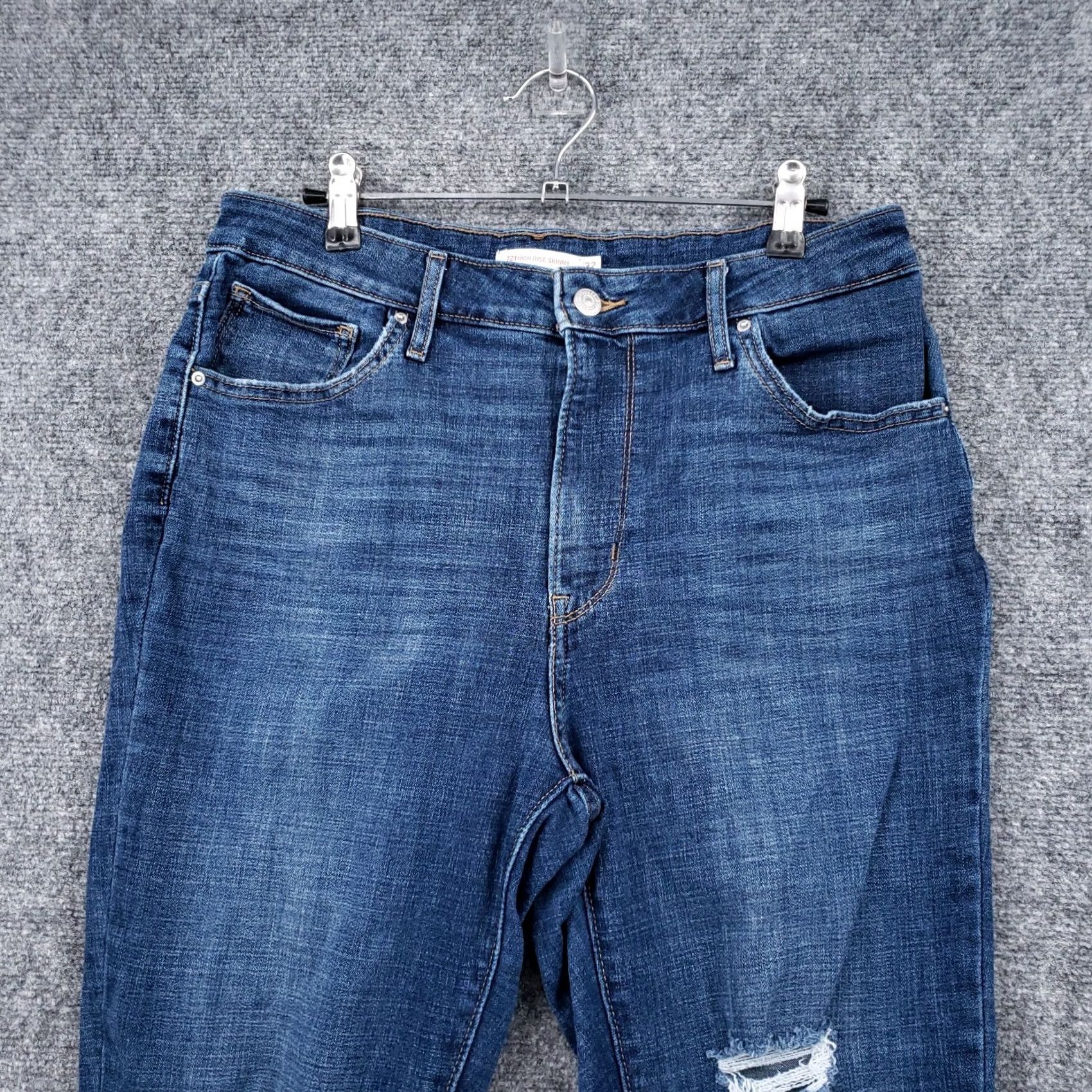 Levi's Levi's 721 Jeans Womens 32 Blue High Rise Skinny Distressed Denim Medium Wash Size 24" / US 00 / IT 34 - 3 Thumbnail