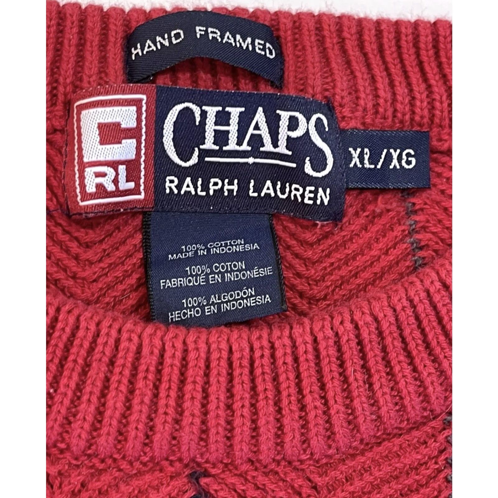 Chaps VINTAGE Chaps Ralph Lauren Sweater XL Mens Crew Neck Pullover Red Knit Cotton Logo Size US XL / EU 56 / 4 - 2 Thumbnail