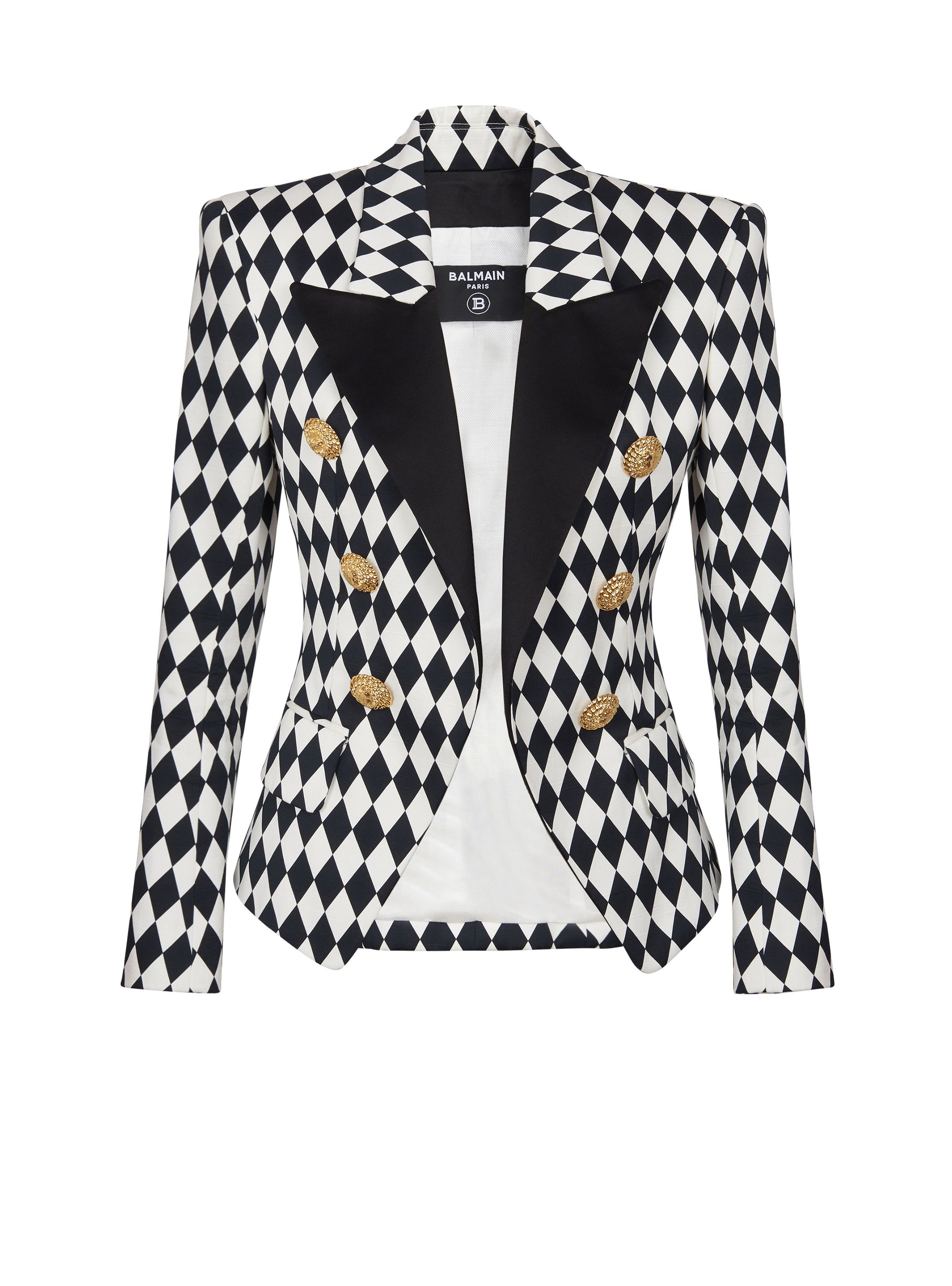 Balmain o1s1wg110825 Cotton Diamond Print Blazer in Black/White Size S / US 4 / IT 40 - 1 Thumbnail