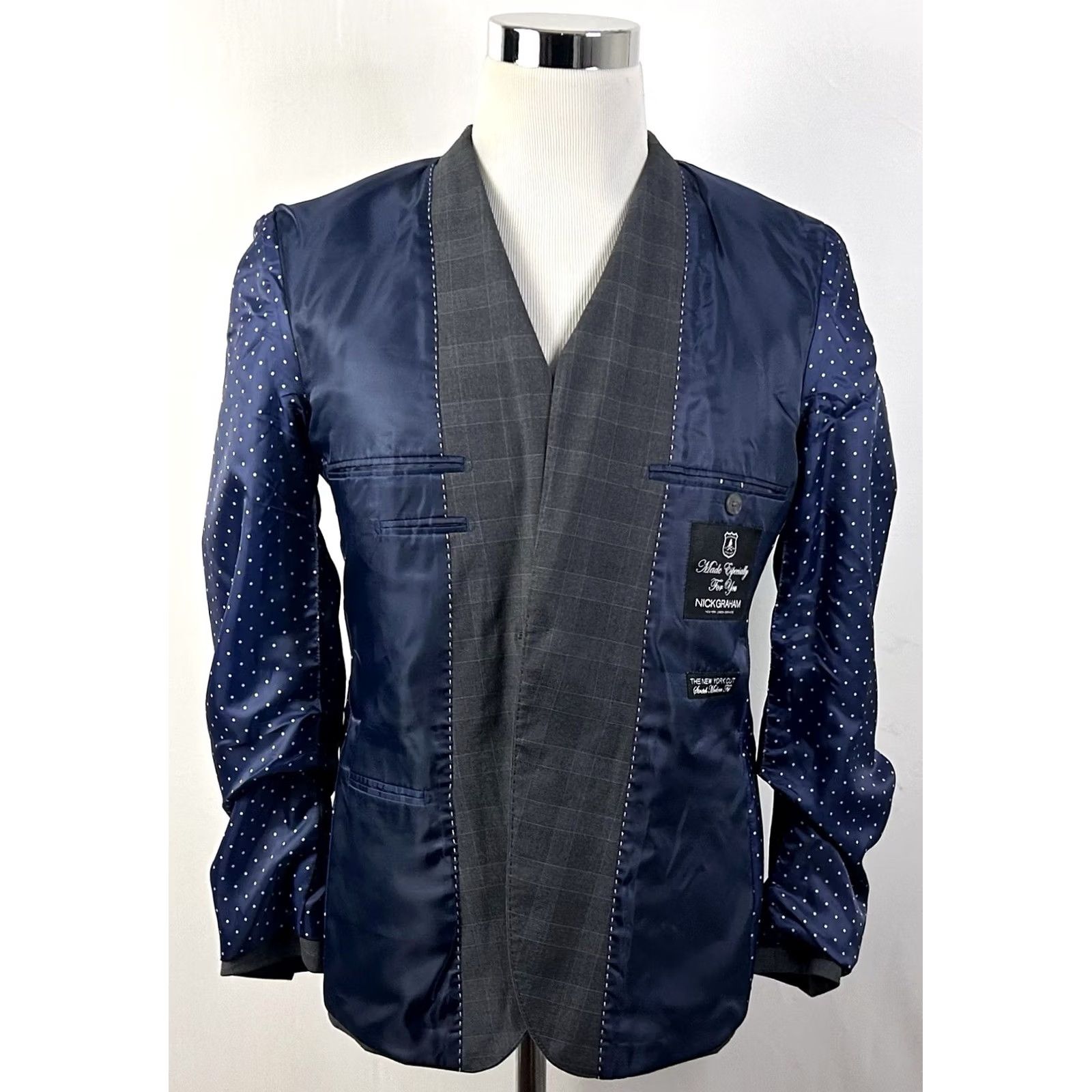 Vintage Nick Graham Sport Coat Gray Plaid Two-Button Vented Modern Fit 38R Regular Men’s Col/Notch Lapel Single-Breasted NY Cut Jacket Size US XS / EU 42 / 0 - 7 Thumbnail