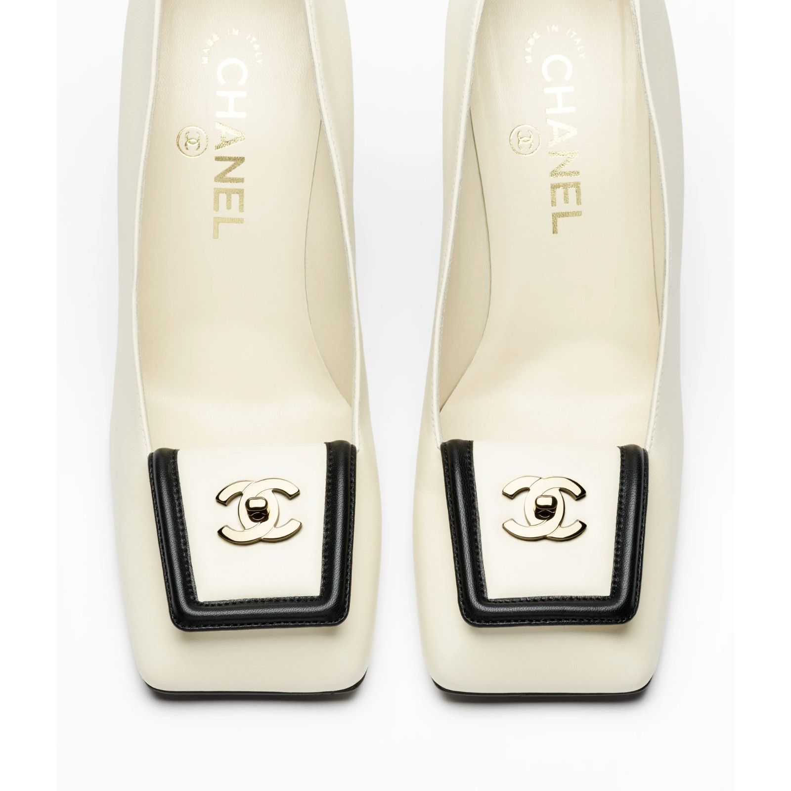 Chanel Chanel Ivory Black Square Turnlock Block Heel Pump 40.5 Size US 10.5 / IT 40.5 - 12 Thumbnail