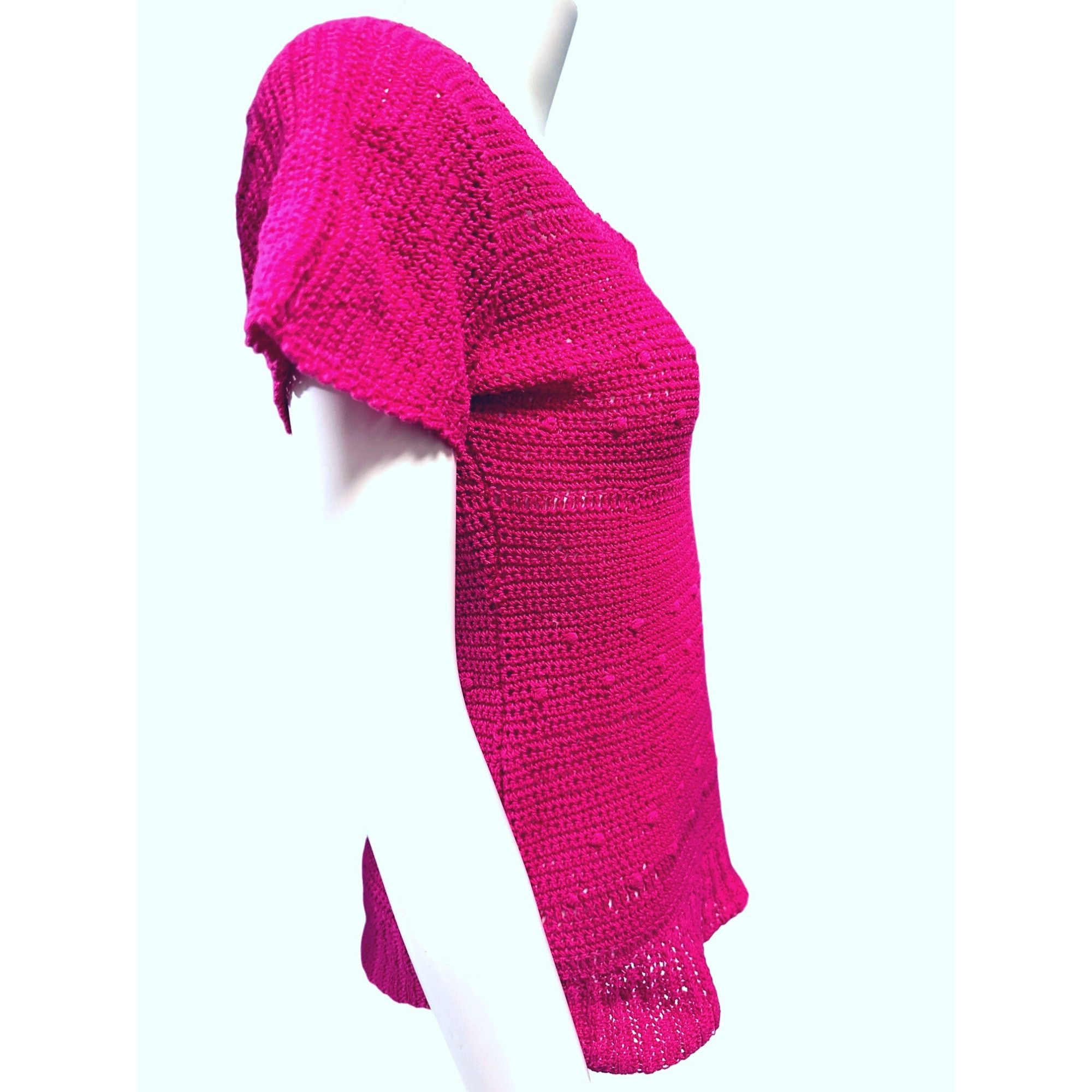 Other CCC Handmade Fuchsia Pink Crochet Knit Short Sleeve Sweater Size M / US 6-8 / IT 42-44 - 4 Thumbnail