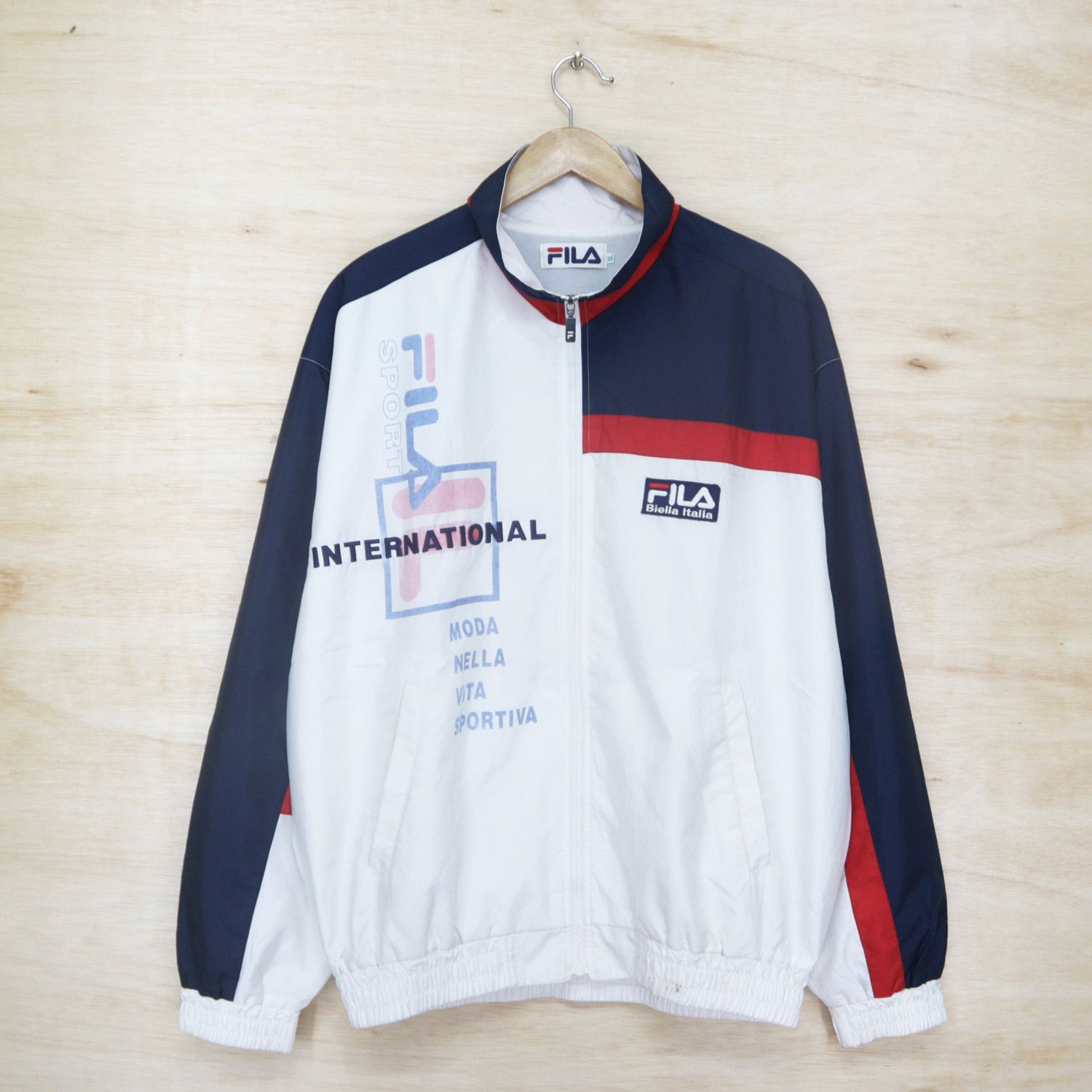 image of Fila Biella Italia Big Logo Windbreaker Track Jacket in White, Men's (Size XL)