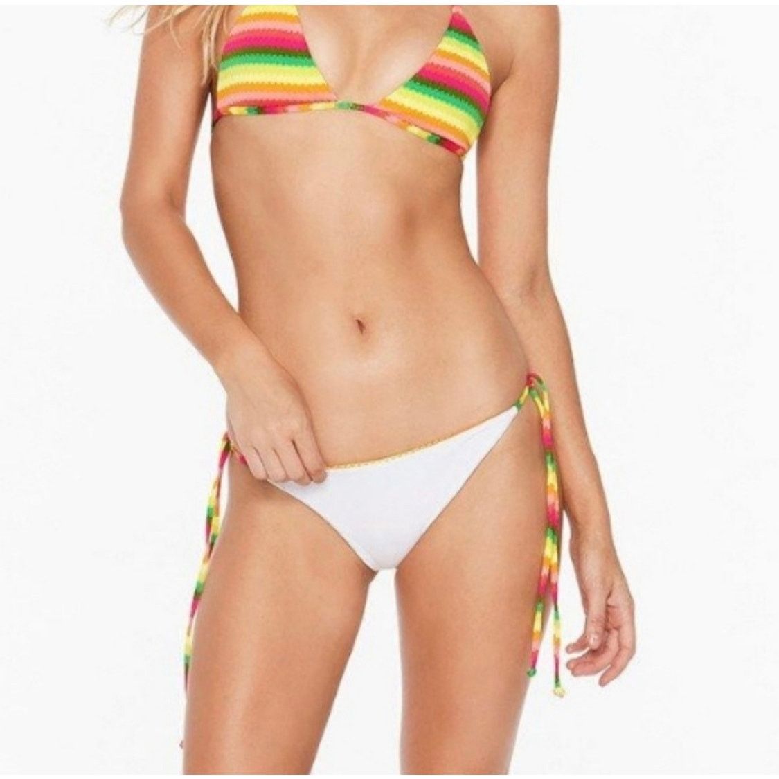 NEW L*SPACE Rainbow Stripe White Swimsuit Bikini Bottom