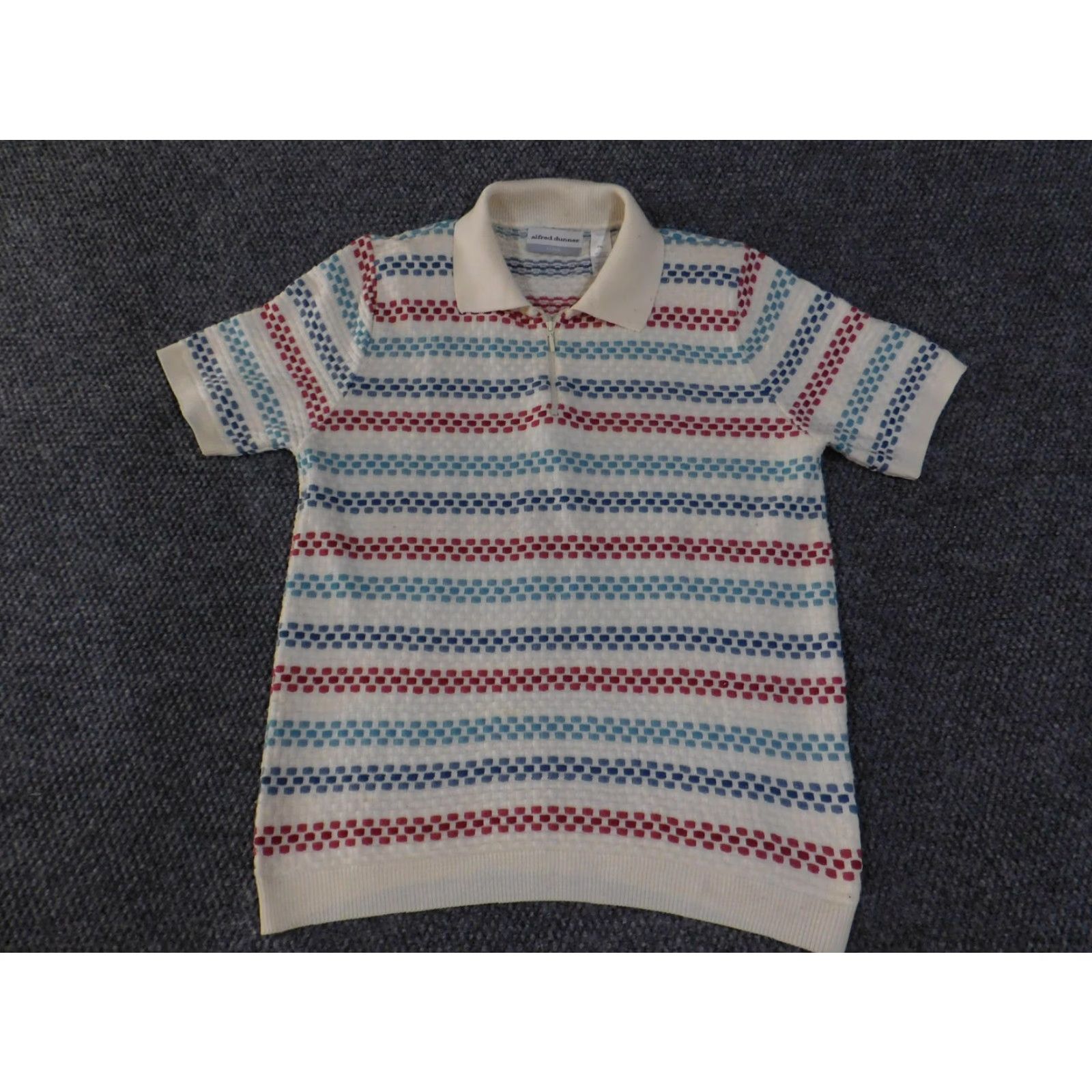 Vintage VINTAGE Alfred Dunner Polo Shirt Womens Petite XL Ivory Red Blue Striped Knit Made USA Size XL / US 12-14 / IT 48-50 - 3 Thumbnail