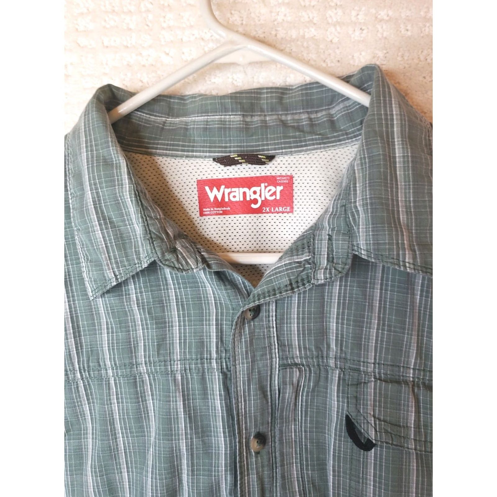Wrangler Wrangler Outdoor Shirt Mens 2XL Green Plaid Short Sleeve Button Up Untuck Pocket Size US XXL / EU 58 / 5 - 5 Thumbnail