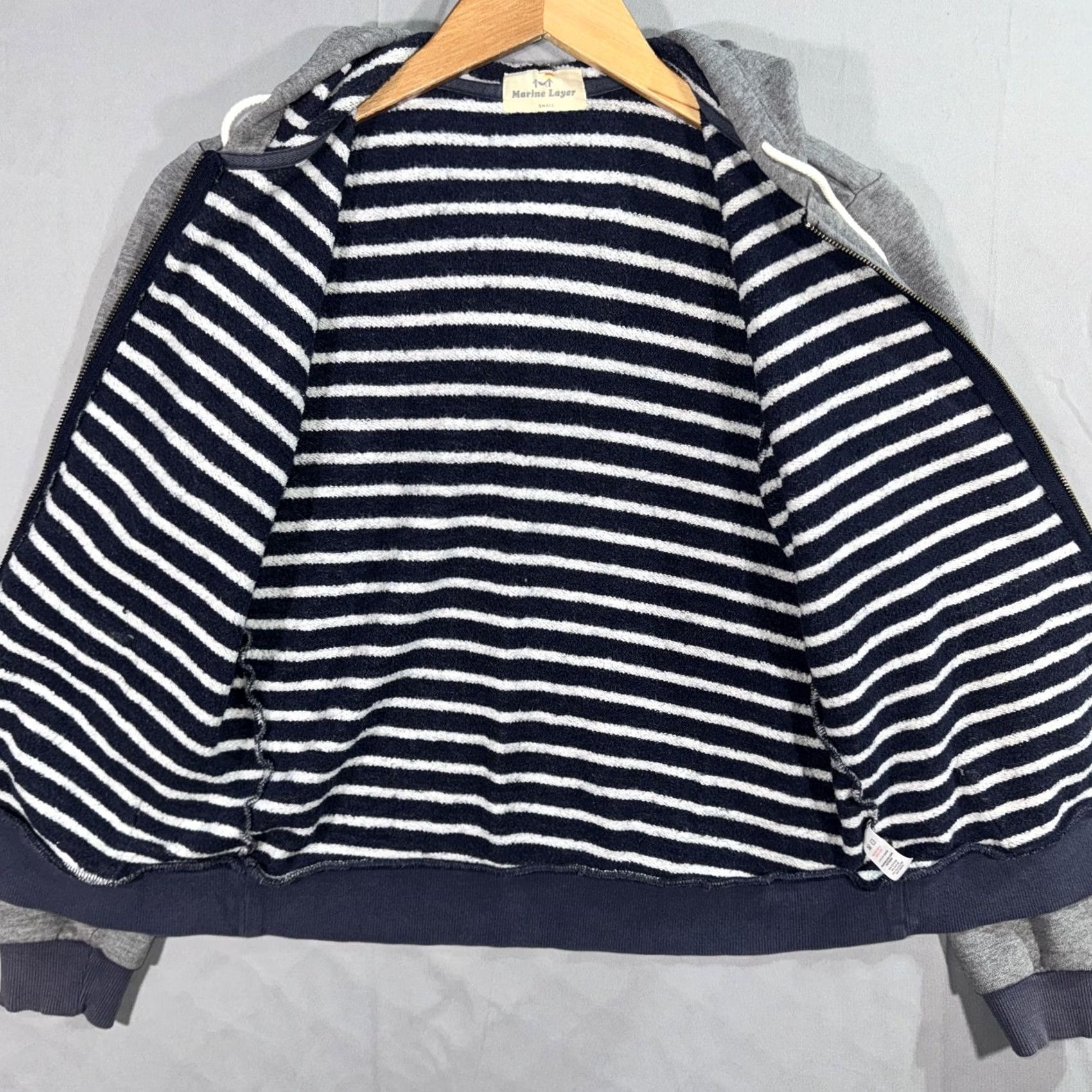 Marine Layer VINTAGE Marine Layer Hoodie Women’s S Gray Full Zip Striped Terry Lined Sweatshirt Size S / US 4 / IT 40 - 4 Thumbnail