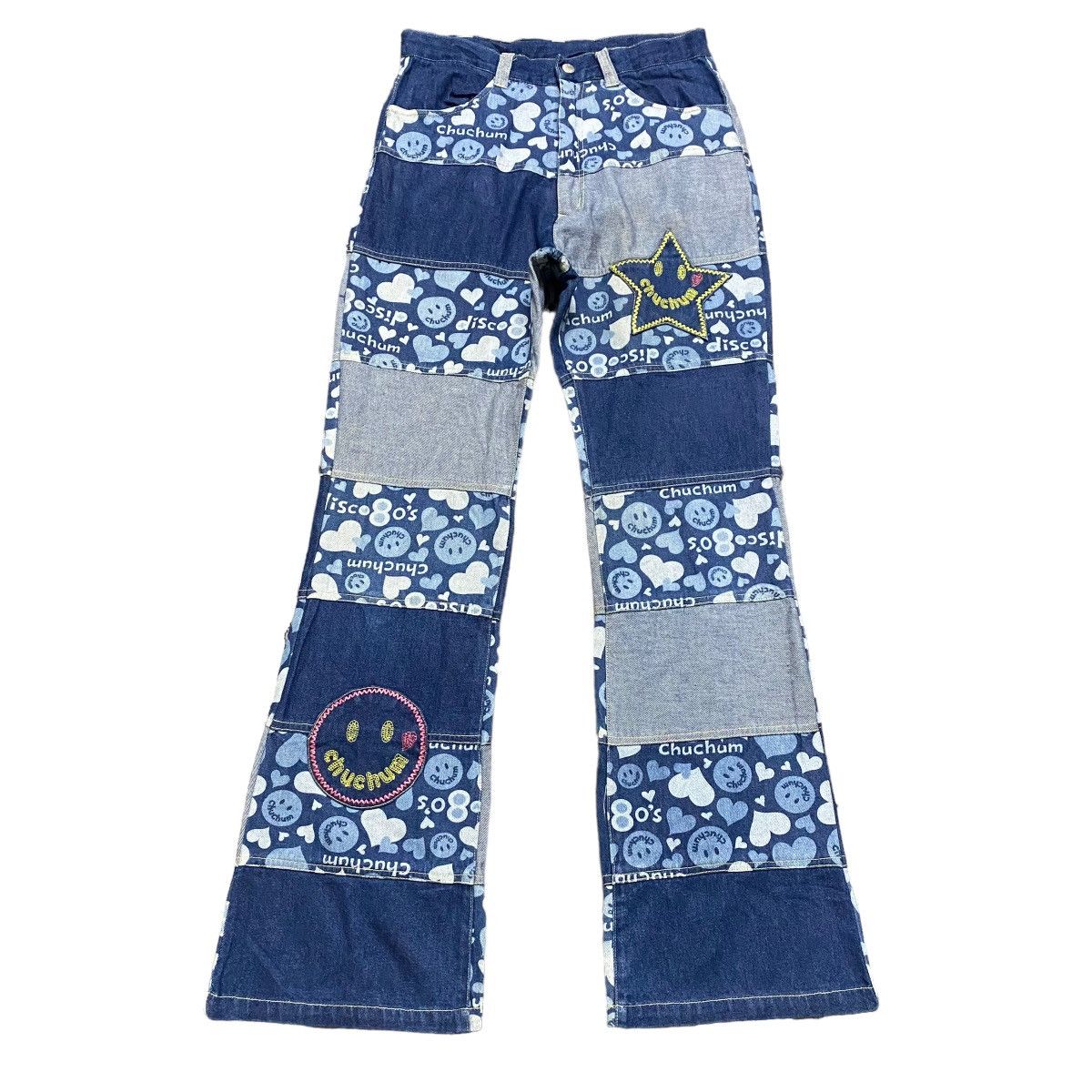 Hysteric Glamour Chuchum Smiley Hippie Denim Patchwork Flare Pants Size 26" / US 2 / IT 38 - 1 Thumbnail