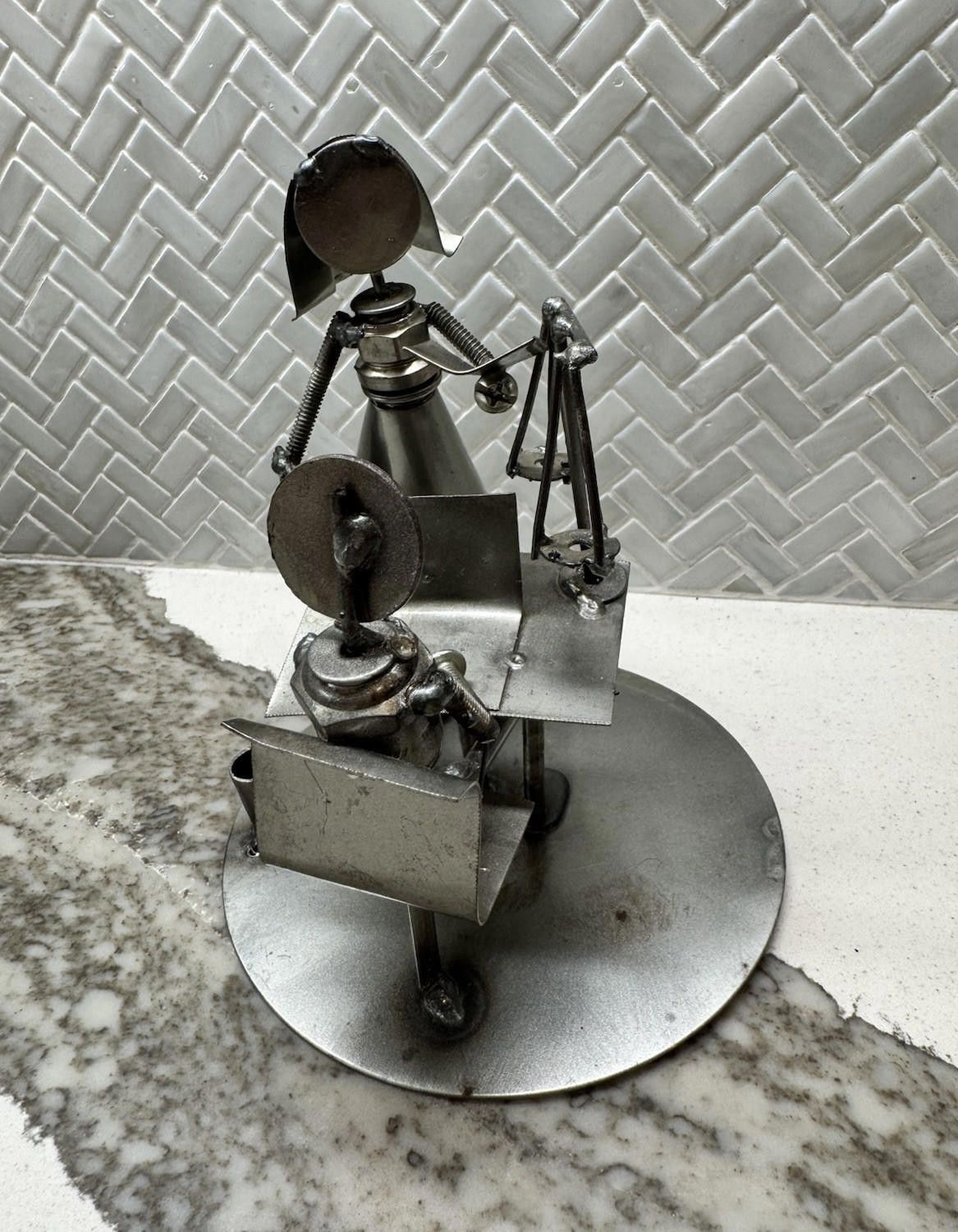 Designer Metal Sculpture Art Recycled Handcrafted Figure Rustic Buss. Size ONE SIZE - 6 Thumbnail