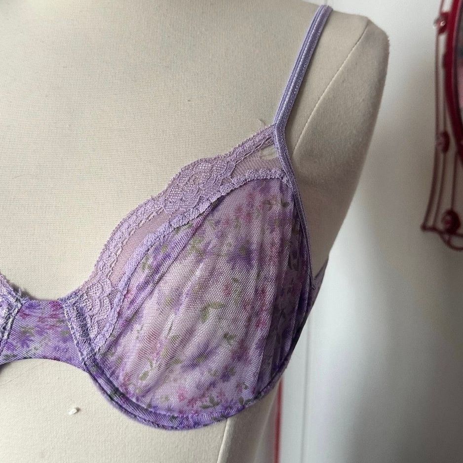 Other no brand purple mesh floral bra bralette Size ONE SIZE - 2 Thumbnail