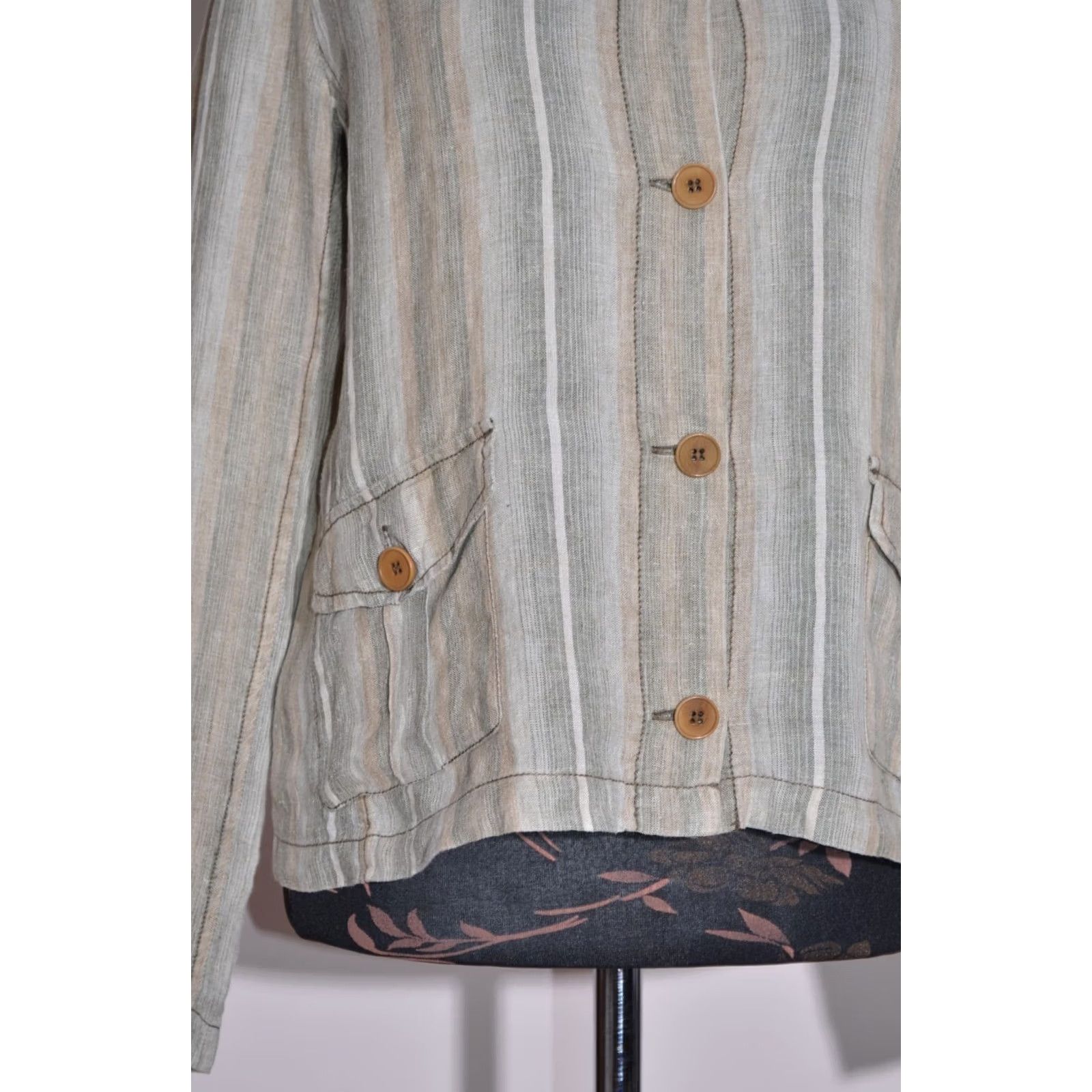 Weekend Max Mara Jacket Womens Linen Grey 2 Pockets Short Sleeve Long Sleeve Regular Size 12 UK12 US10 IT44 Casual