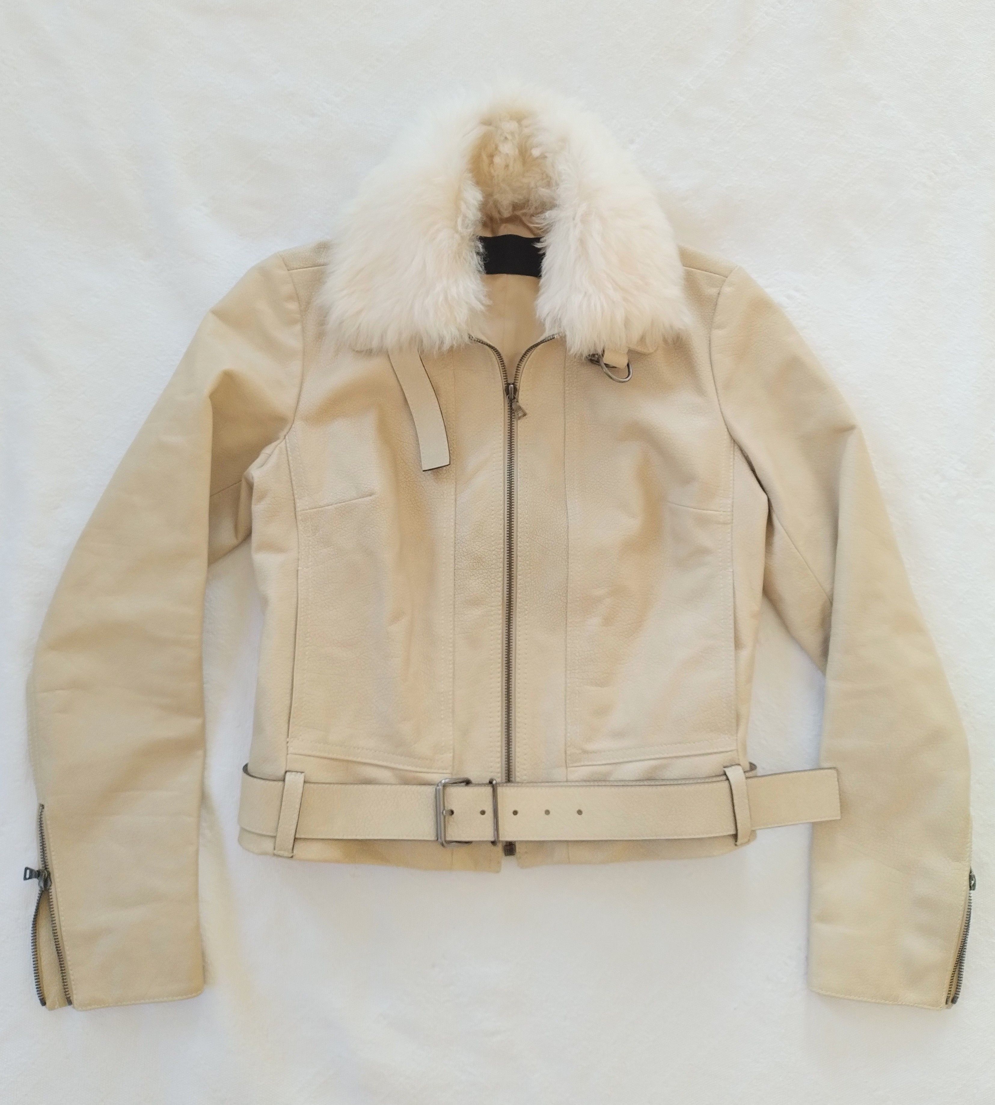 Prada Prada Biker Leather Jacket Shearling collar Belt S archive Size S / US 4 / IT 40 - 1 Thumbnail