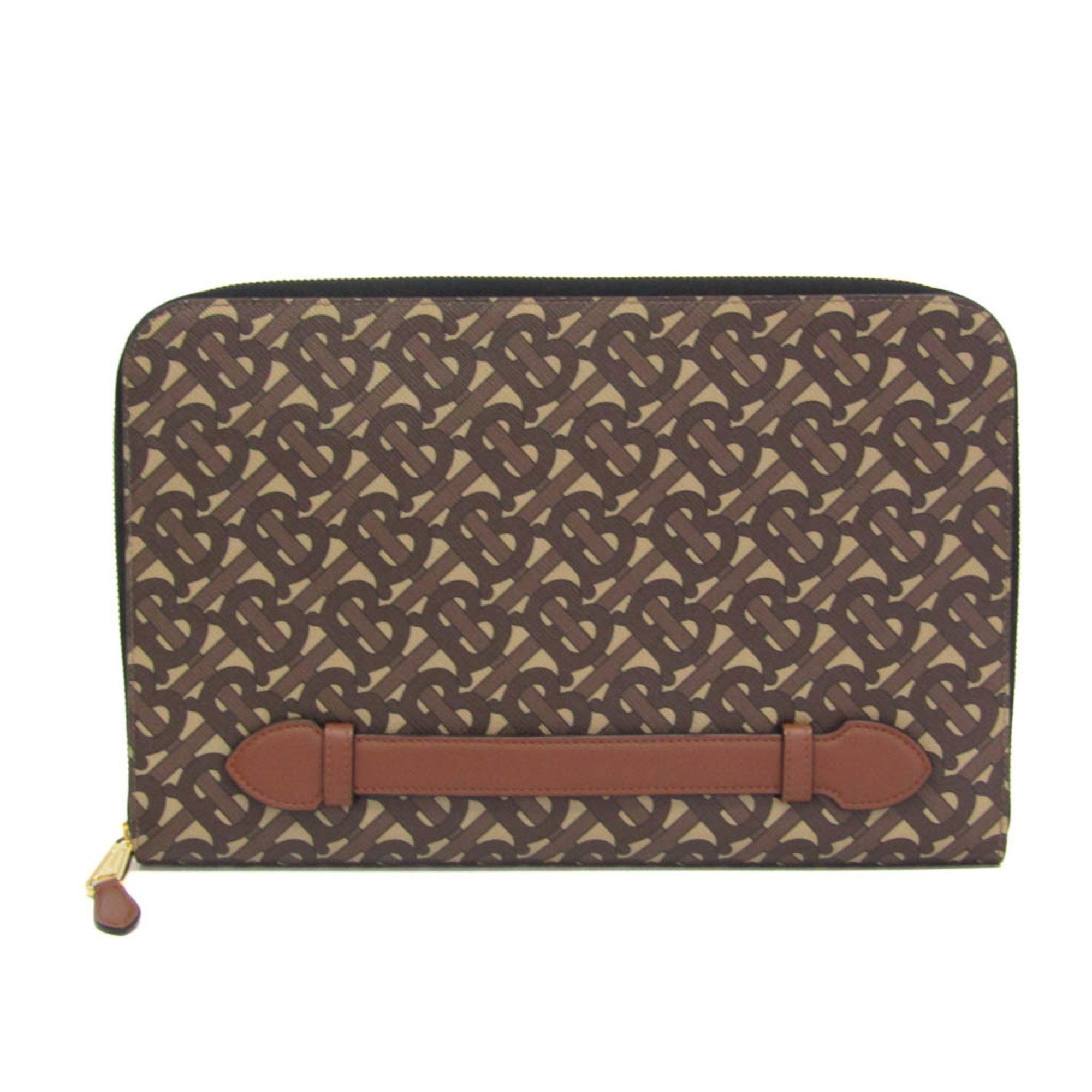 Burberry Burberry TB Monogram 8023035 Men,Women PVC Clutch Bag Brown Size ONE SIZE - 1 Thumbnail